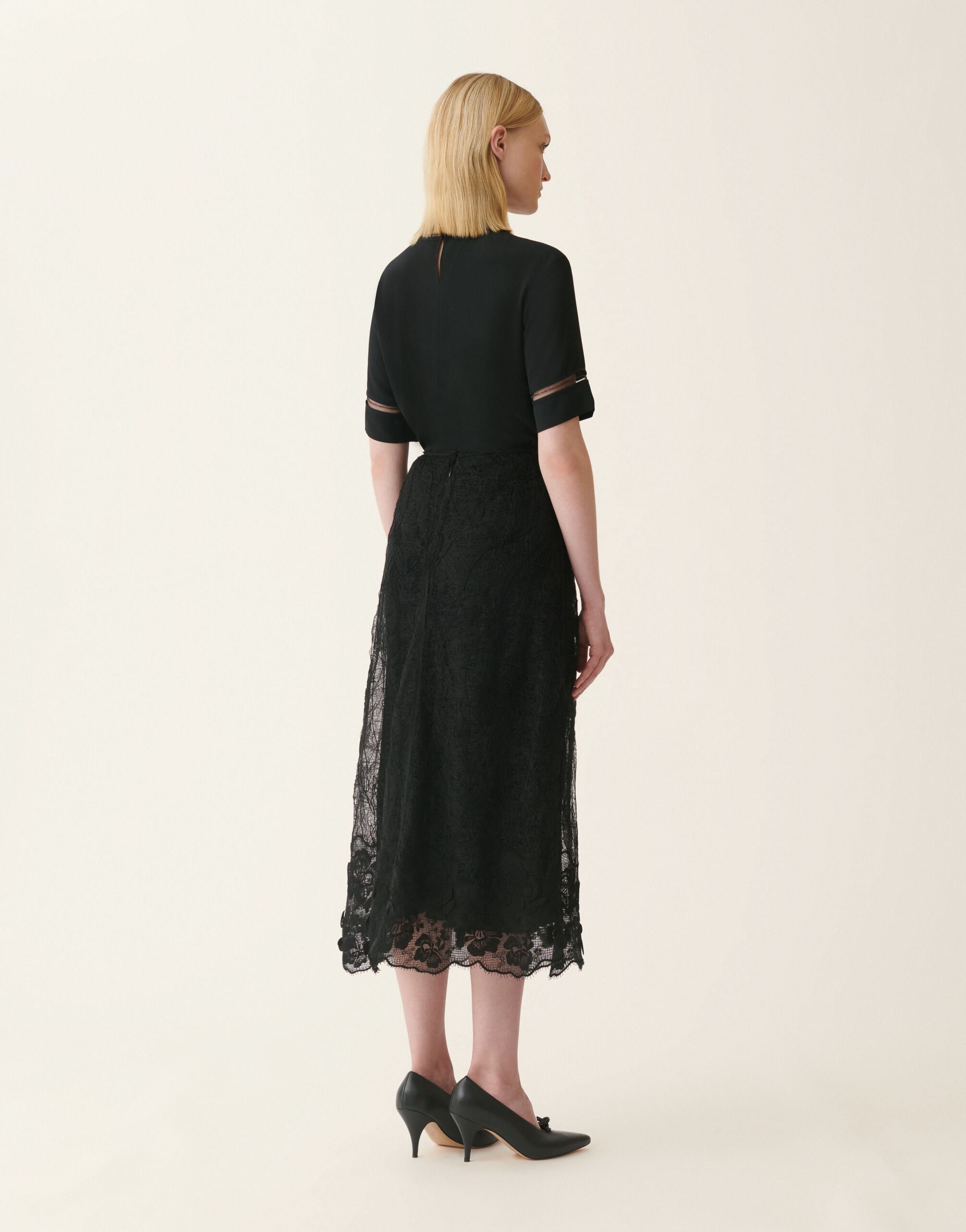Fabiana Filippi Flared midi skirt in embroidered lace, black Black GND226F798M4340000