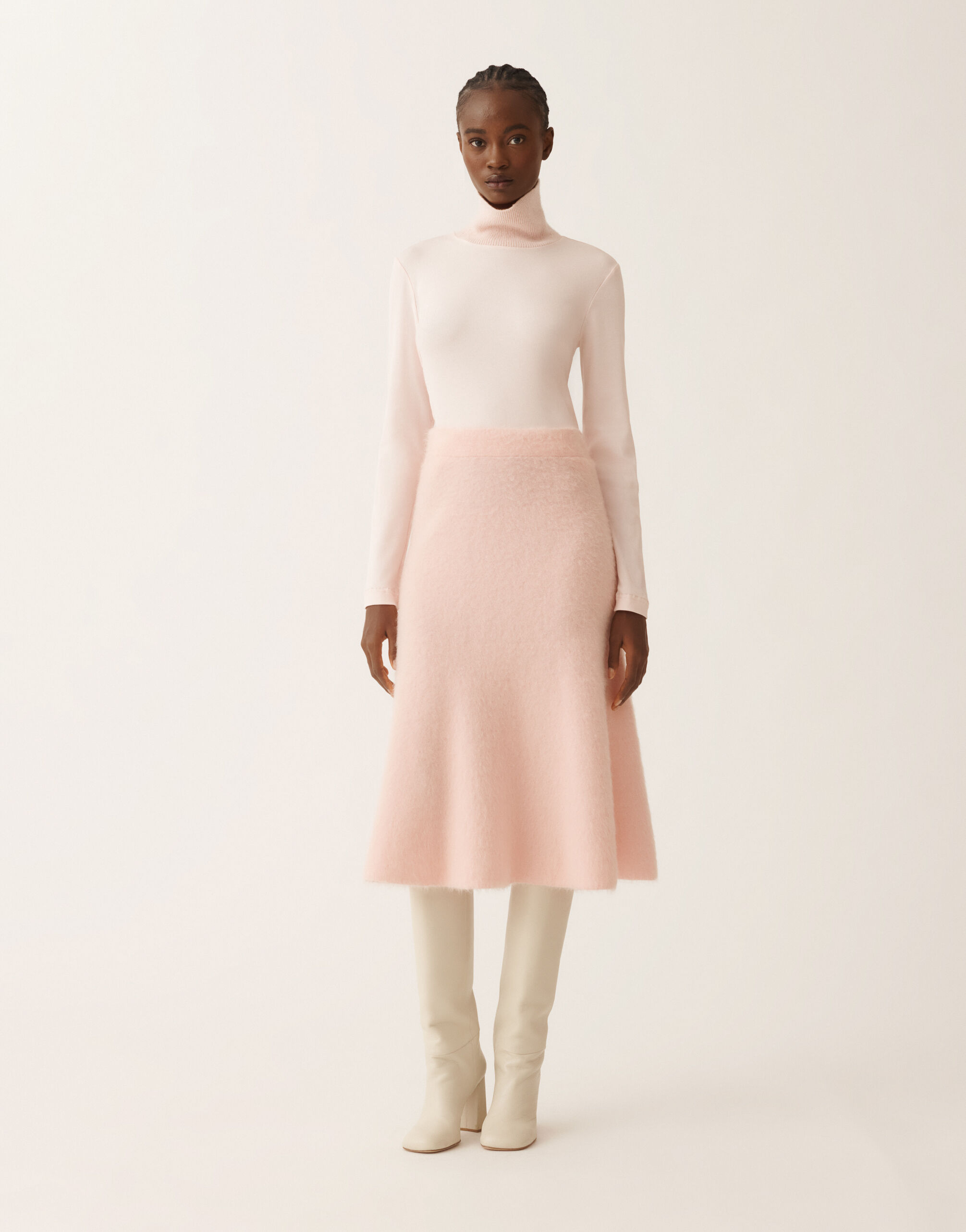 Brushed merino and mohair skirt, quartz pink for Women
