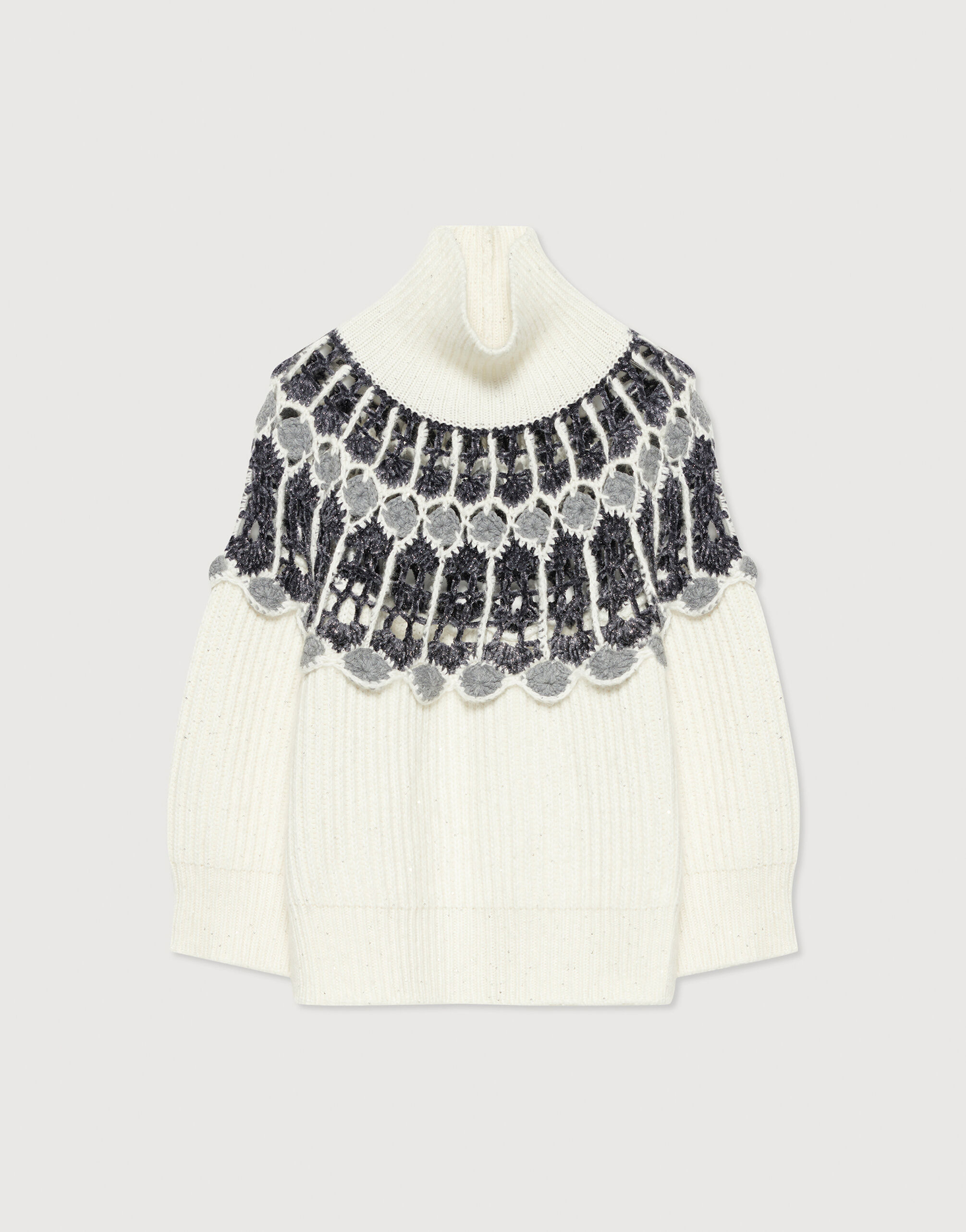 Pull col sales roulé pailleté