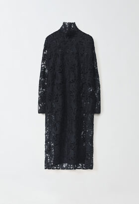 Fabiana Filippi FABULA VITAE LACE MIDI DRESS WITH HIGH COLLAR BLACK CTD224F712D7710000