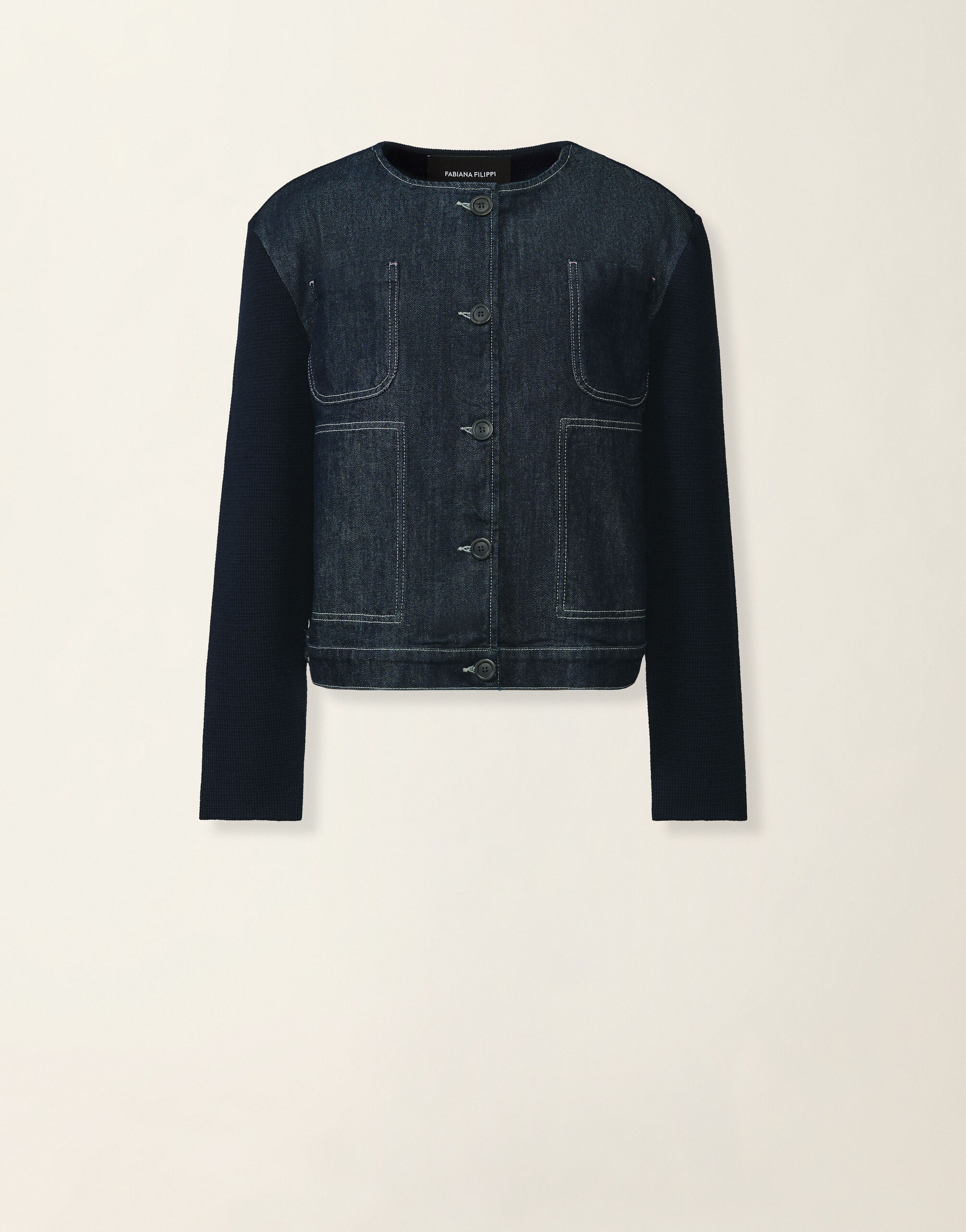 Fabiana Filippi Blouson en denim et maille, bleu nuit Bleu nuit GCD216F160M3580000