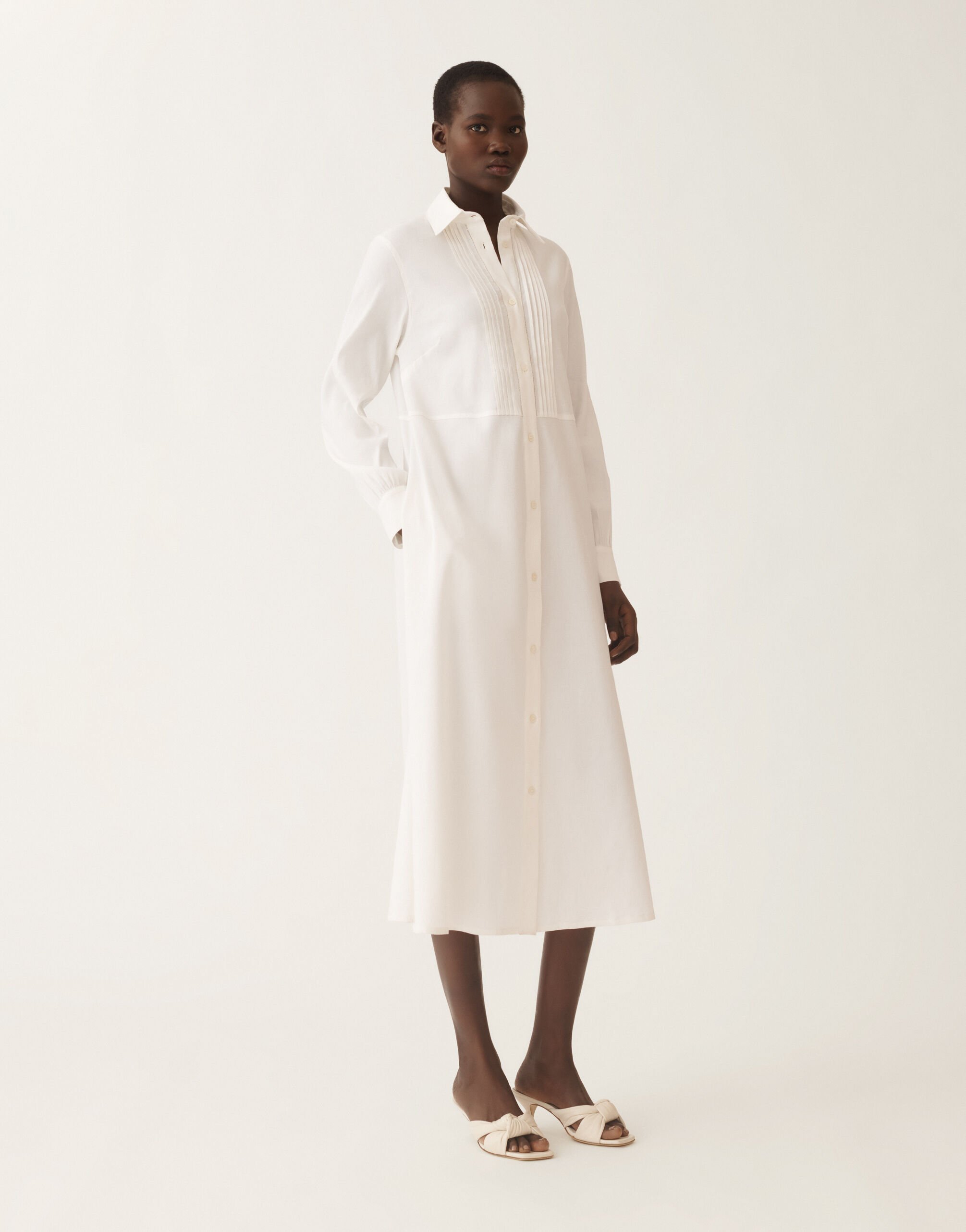 Fabiana Filippi Hemdblusenkleid aus Stretch-Leinen-Viskose, optisch weiß OPTISCHES WEISS ABDC02F120H5500000