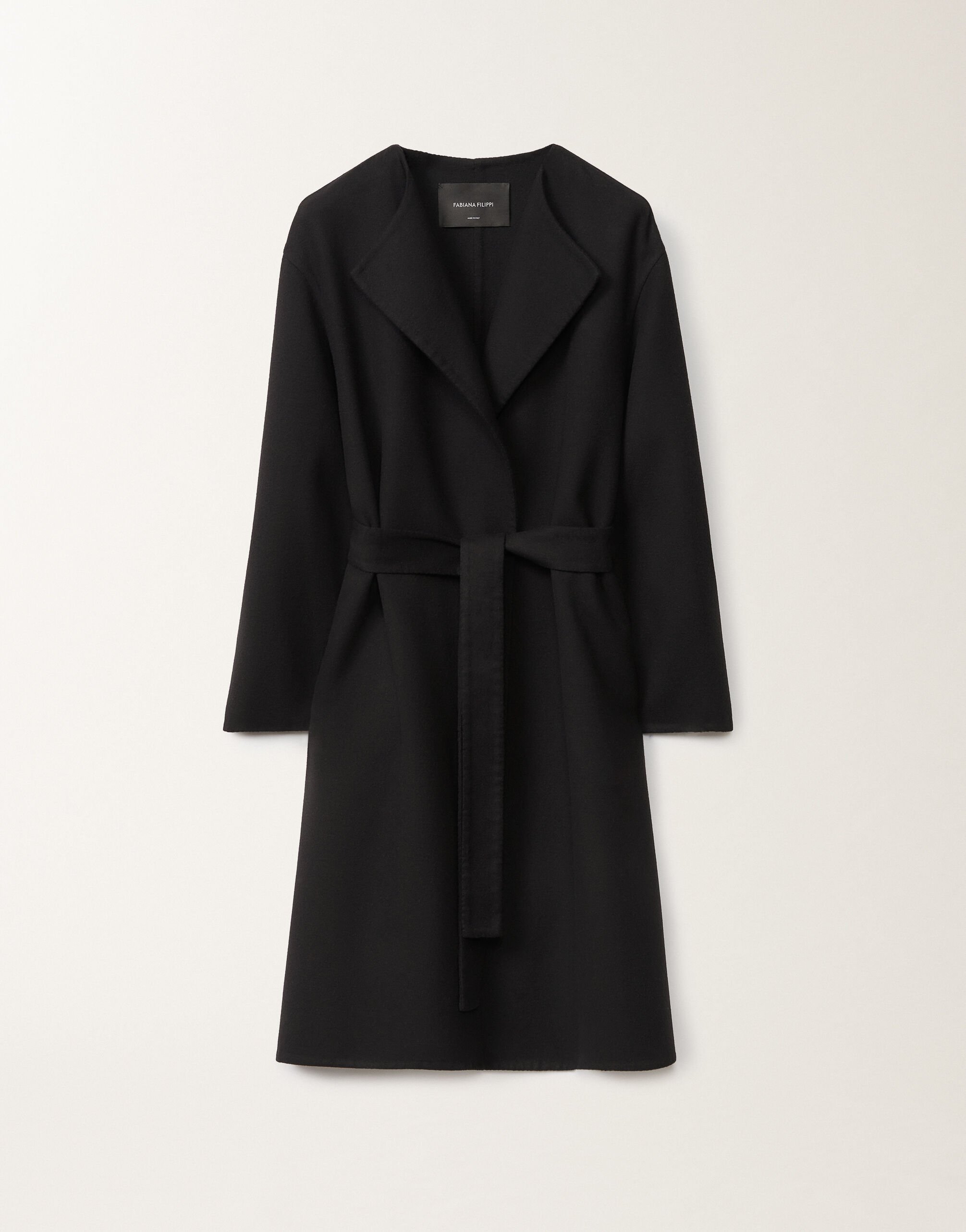 Black wool coat belted best sale
