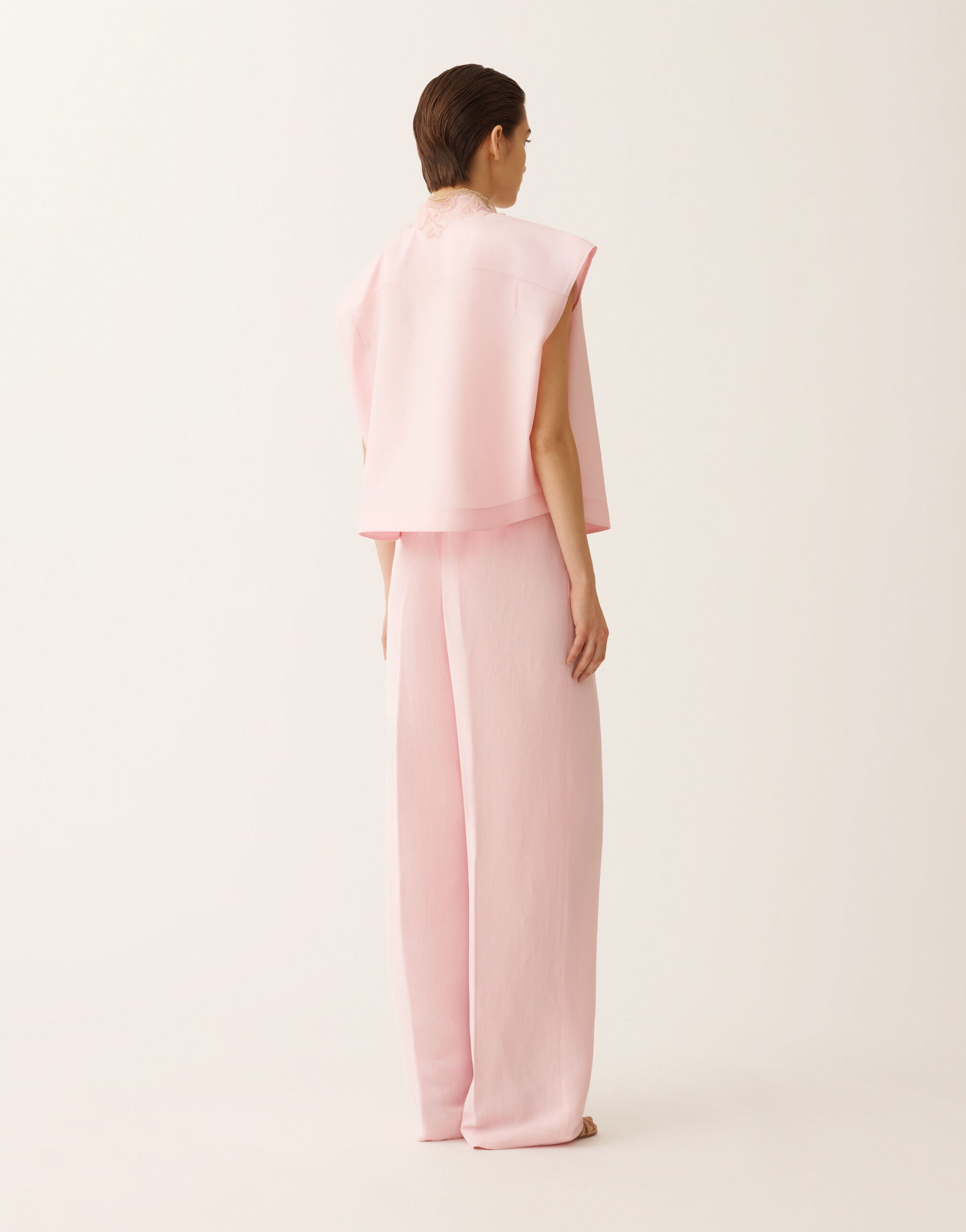 Sleeveless shirt in petal pink poplin for Women | Fabiana Filippi®