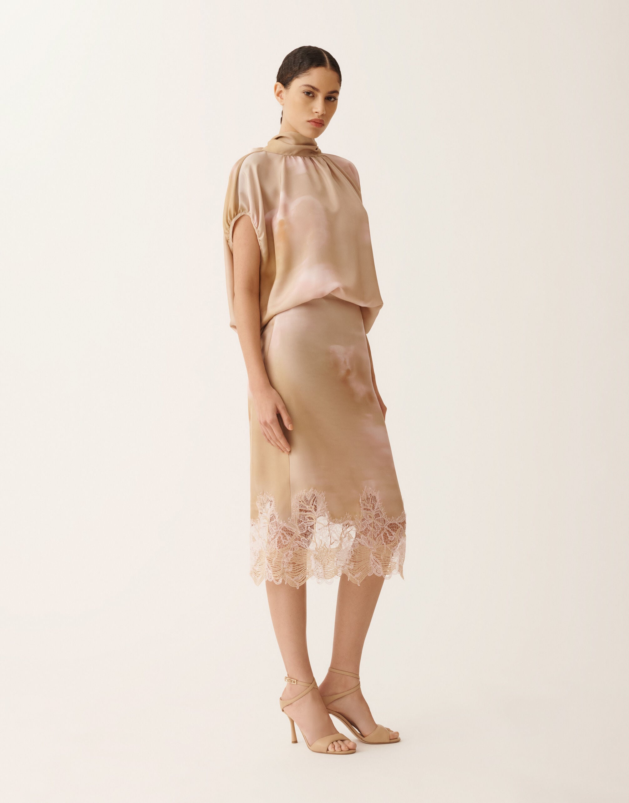 FABIANA FILIPPI コットンシルク ギャザー ロングスカート Printed silk twill skirt with lace, memento rosae for Women
