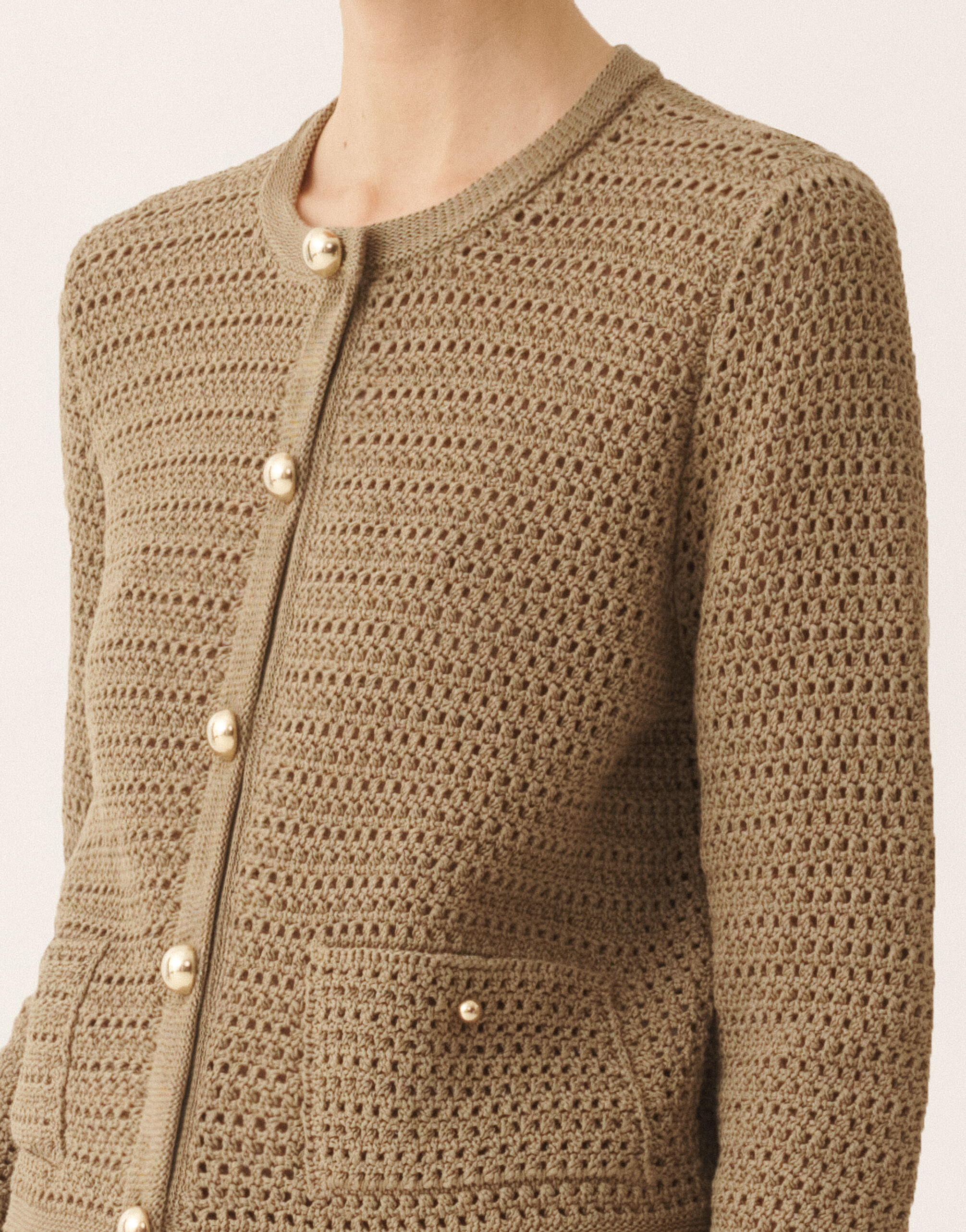 Fabiana Filippi Cotton ribbon cardigan, khaki KHAKI MAD276F513D6630000