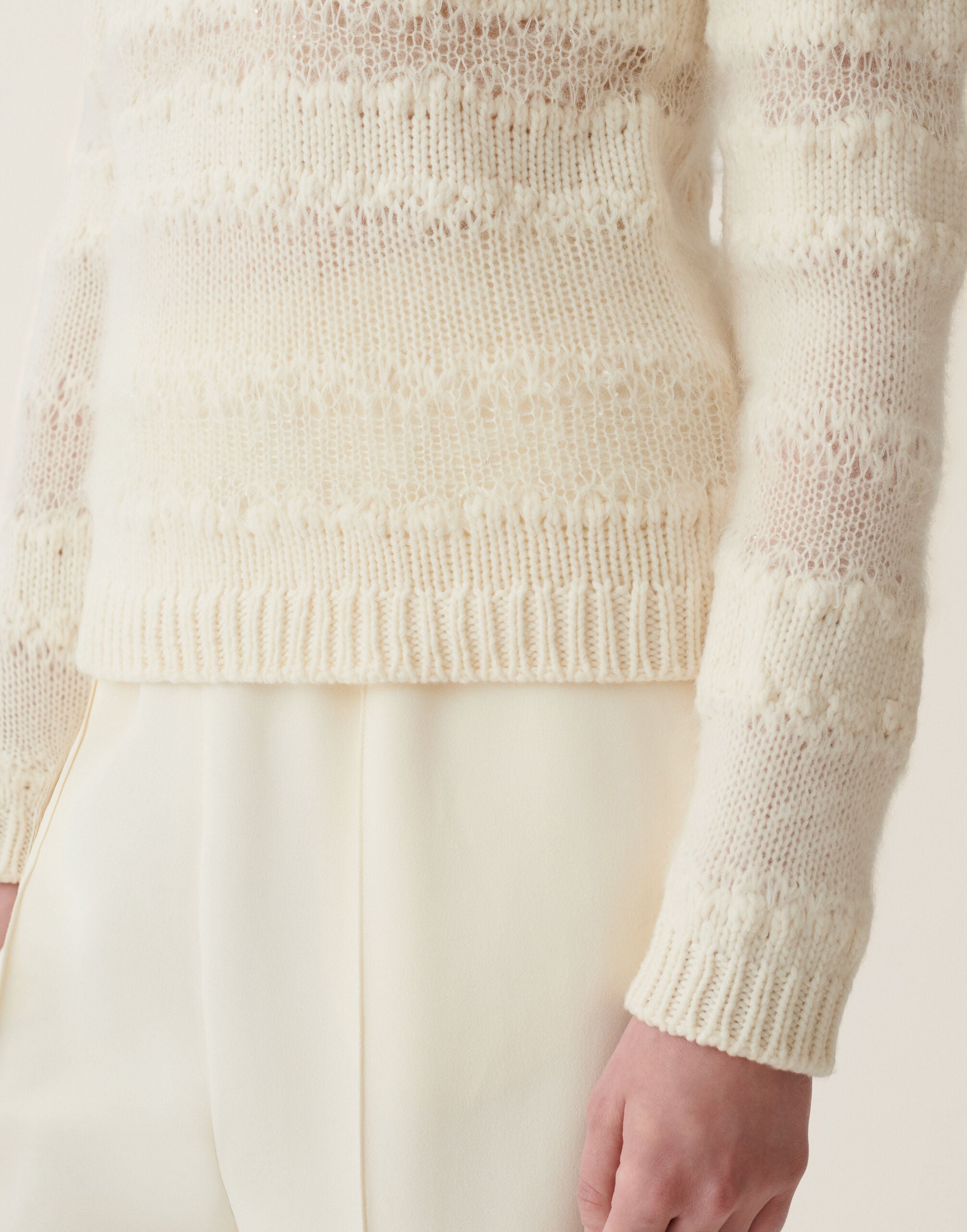 Platinum mohair and micro-sequin striped sweater, raffia Fabiana Filippi Platinum mohair and micro-sequin striped sweater, raffia Raffia MAD226F459M4510000