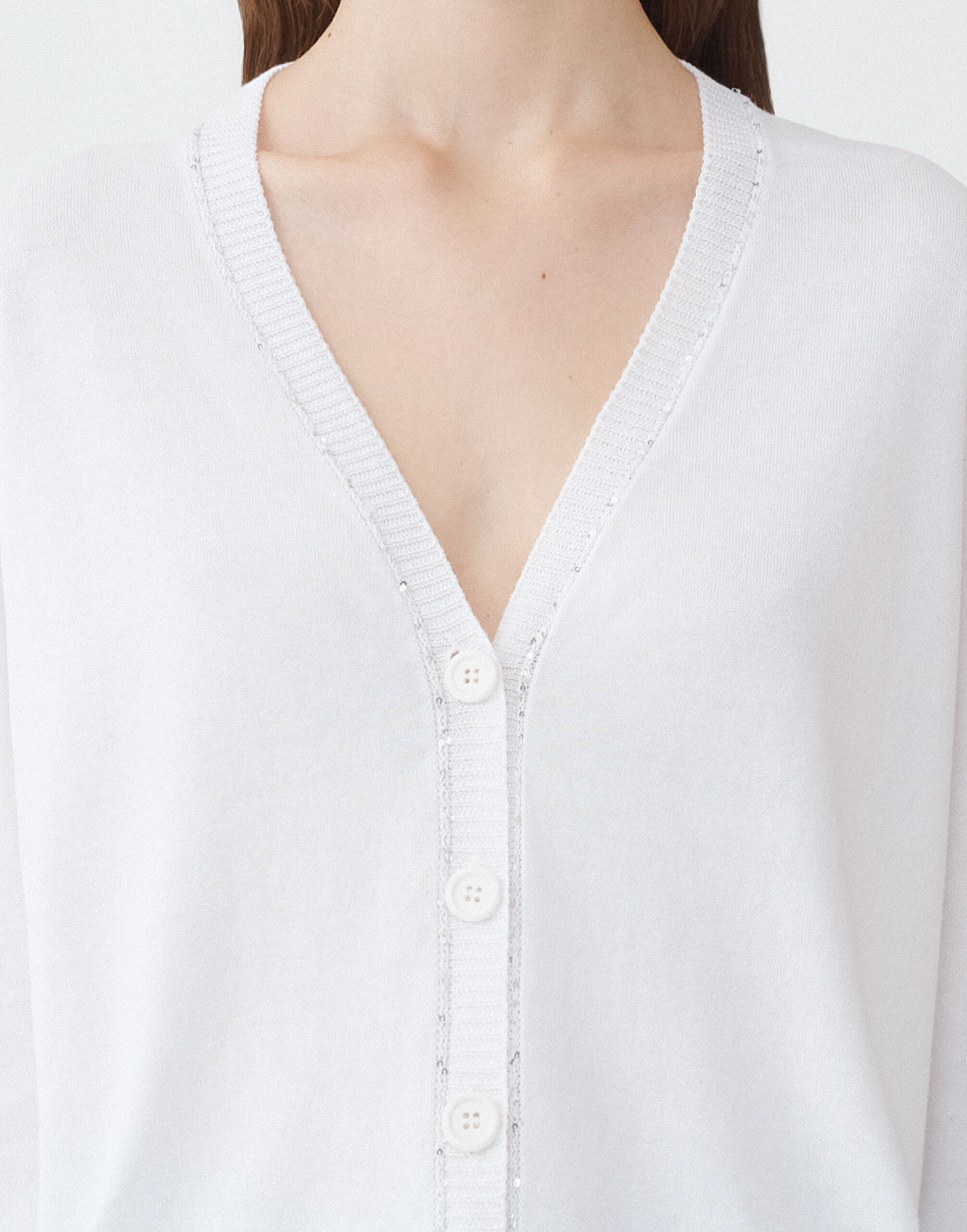 Fabiana Filippi COTTON CARDIGAN WITH SEQUIN THREAD OPTICAL WHITE MAD274F359H4960000