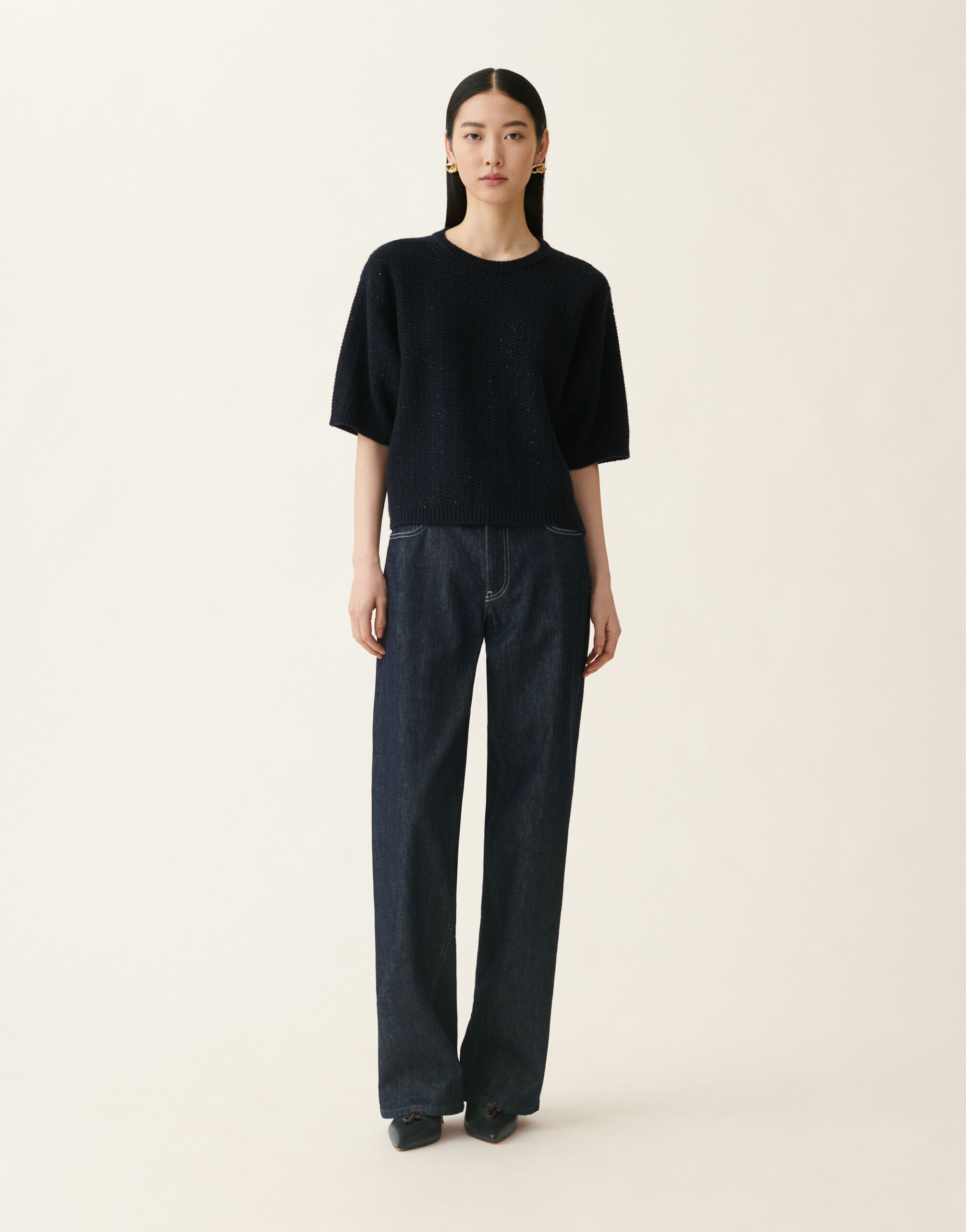 Pull en Platinum avec paillettes, bleu nuit Fabiana Filippi Pull en Platinum avec paillettes, bleu nuit Bleu nuit MAD216F388M3270000