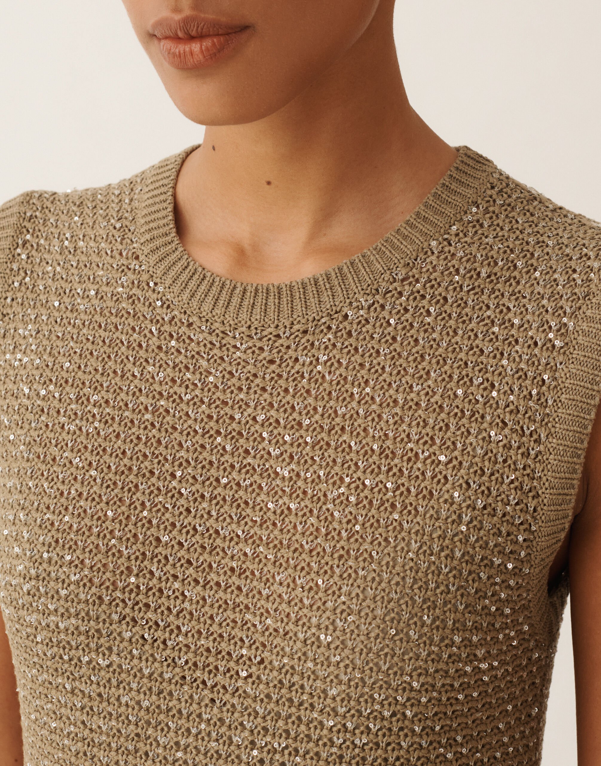 Fabiana Filippi Mini dress in cotton tape with sequins, khaki KHAKI ABD276F593M1200000