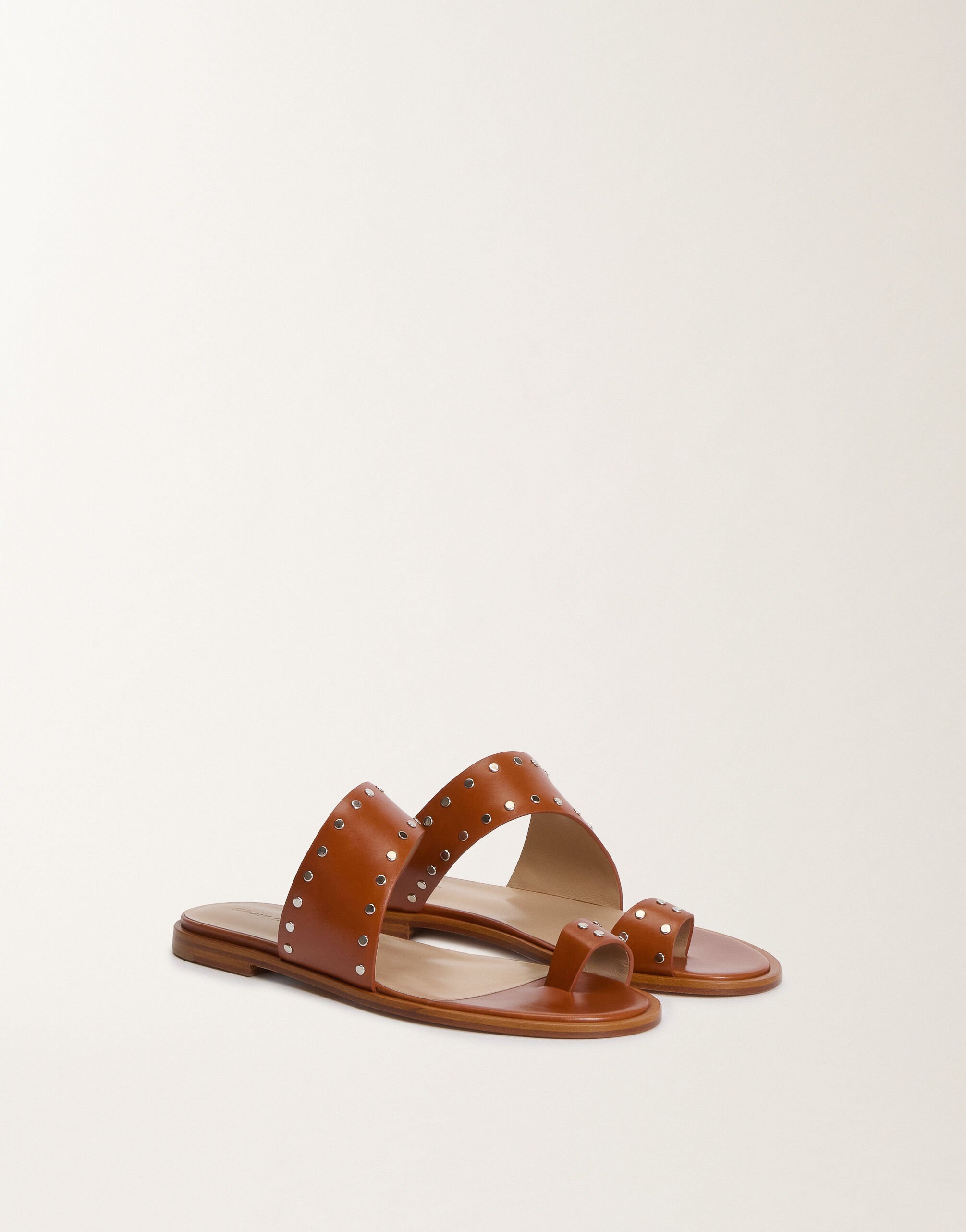 Fabiana Filippi Leather thong sandals with studs, tan LEATHER ASD275A094L4140000