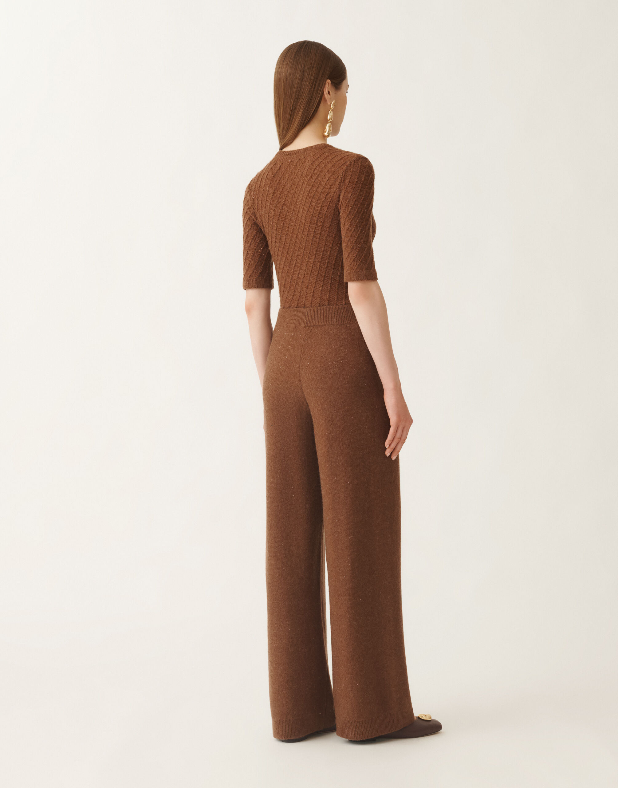 Wool and silk trousers with sequins, mahogany for Women | Fabiana