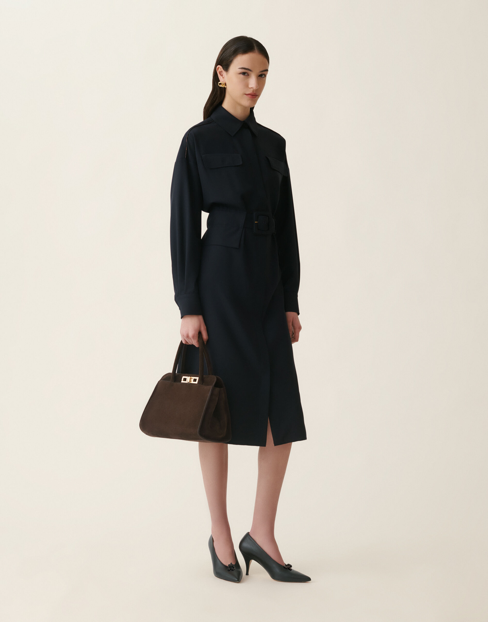 Robe saharienne en laine fraîche, bleu nuit Fabiana Filippi Robe saharienne en laine fraîche, bleu nuit Bleu nuit ABD216F371M2980000