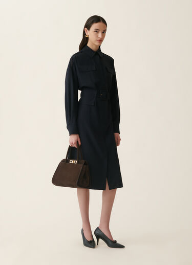 Robe saharienne en laine fraîche, bleu nuit Fabiana Filippi Robe saharienne en laine fraîche, bleu nuit Bleu nuit ABD216F371M2980000