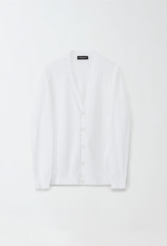 Fabiana Filippi COTTON CARDIGAN WITH SEQUIN THREAD OPTICAL WHITE MAD274F359H4960000