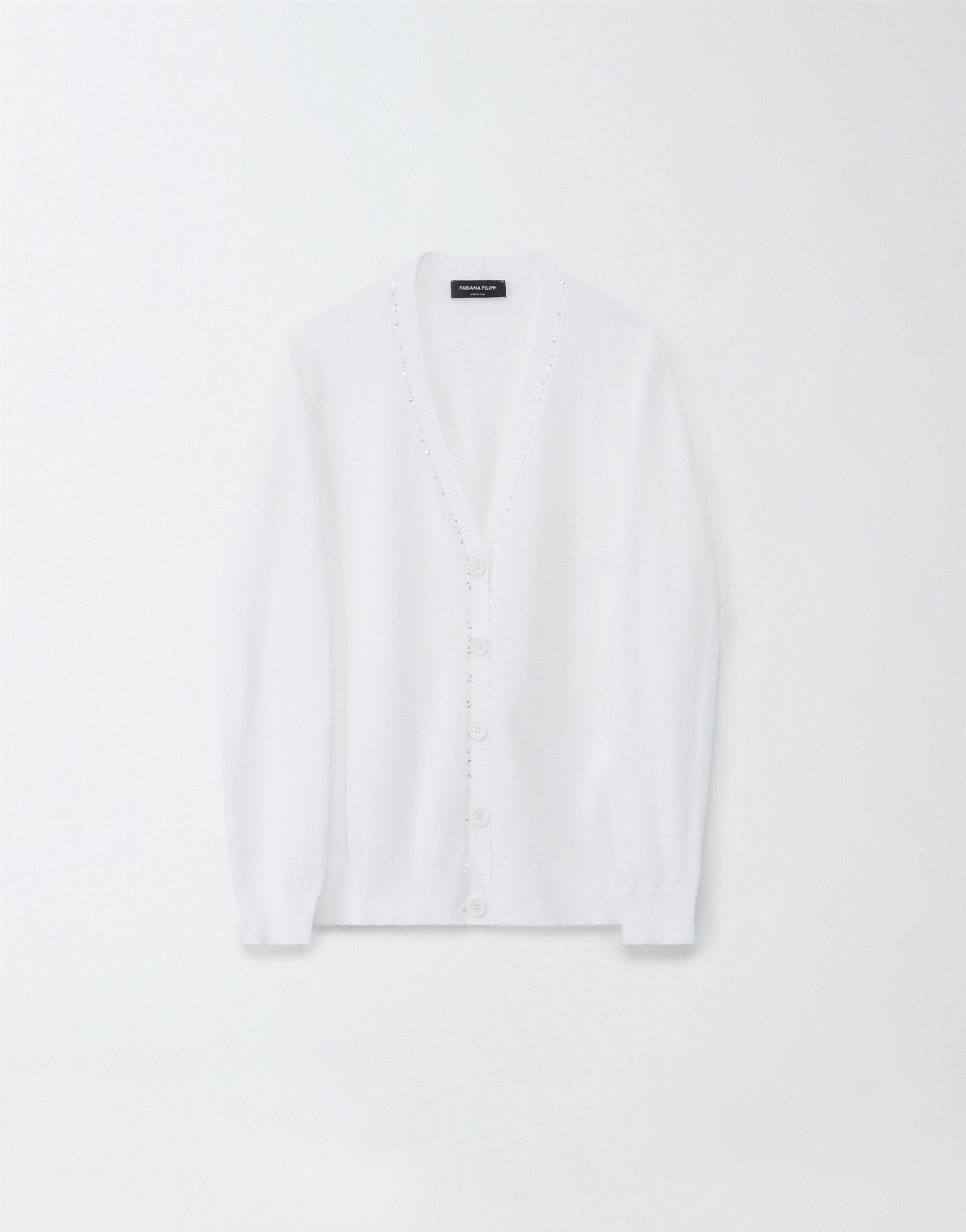 Fabiana Filippi COTTON CARDIGAN WITH SEQUIN THREAD OPTICAL WHITE MAD274F359H4960000