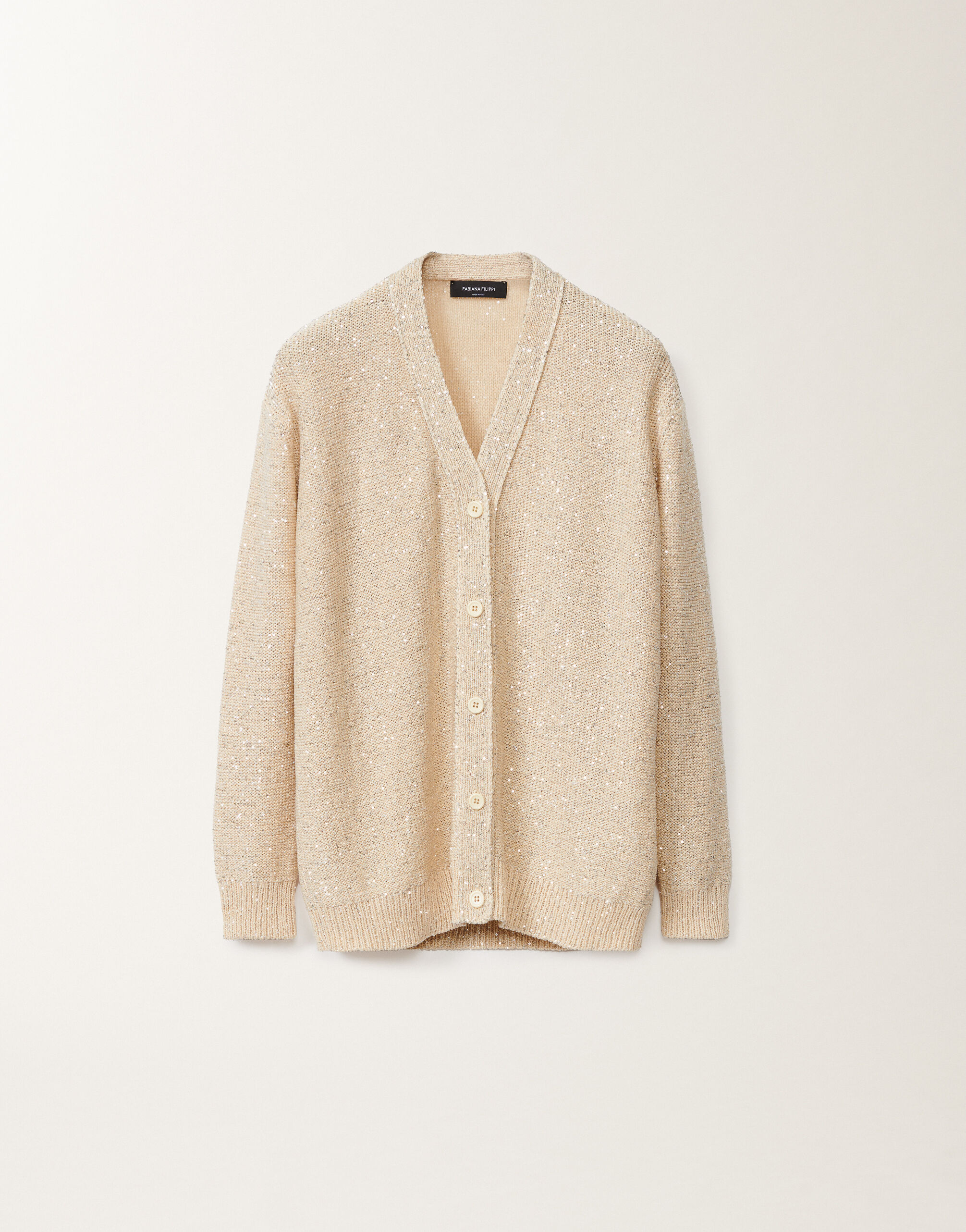 Fabiana Filippi Cotton knitted cardigan with sequins, vanilla VANILLA MAD275F555L3310000