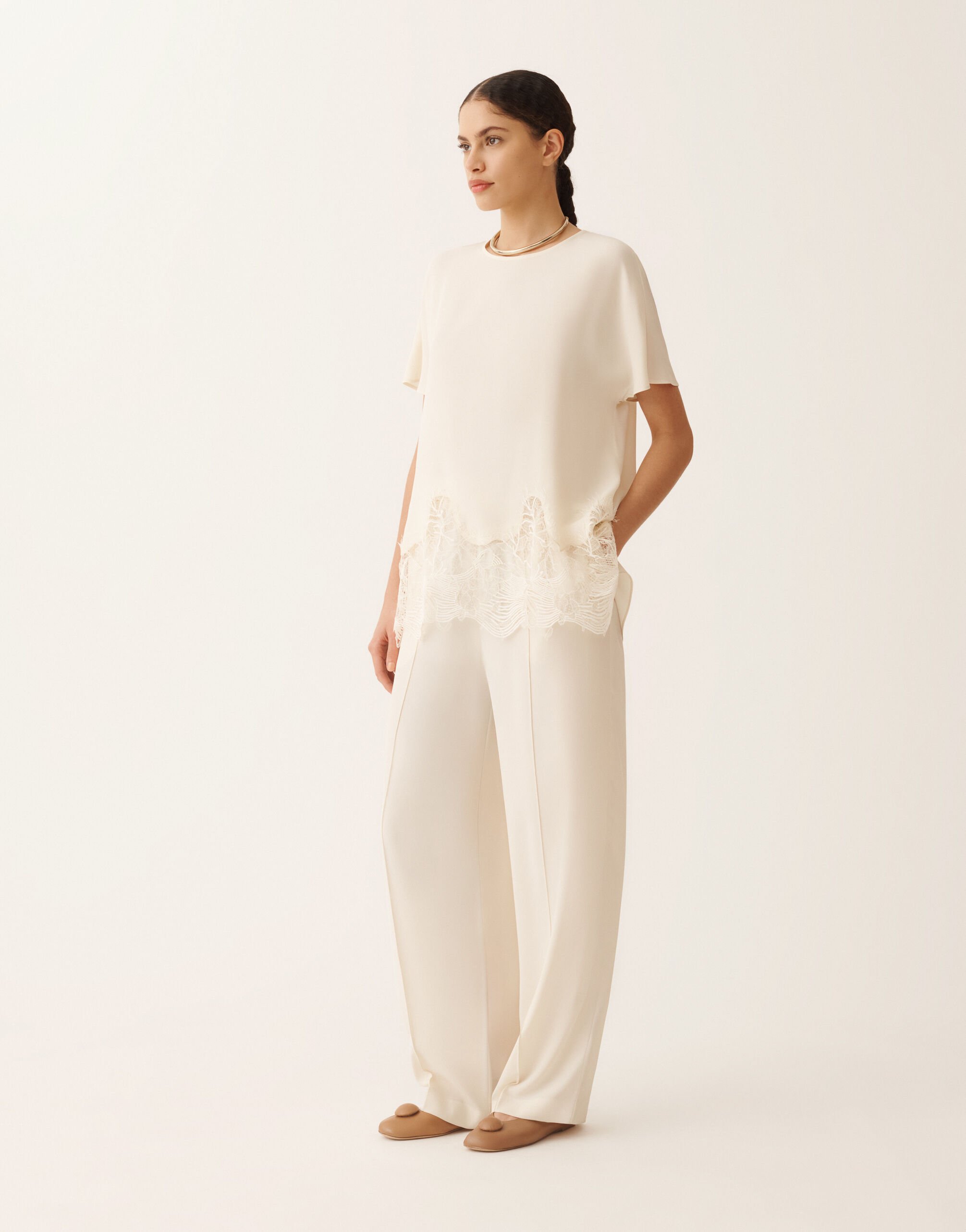 Fabiana Filippi Crepe de chine top, ivory BUTTER TPD276F736M1580000