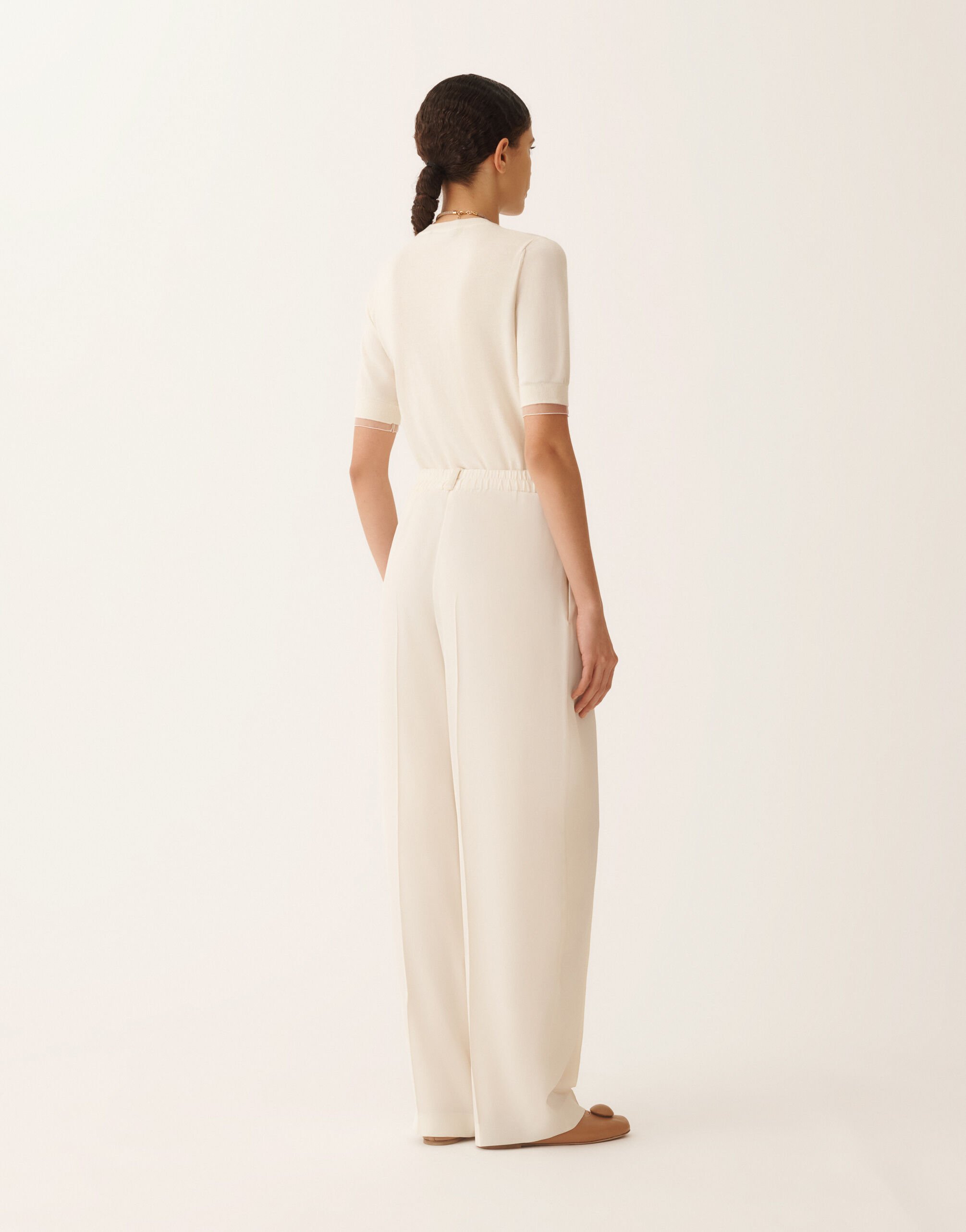 Fabiana Filippi Pantalone in fluido di lino e viscosa, burro BURRO PAD276F336M1500000