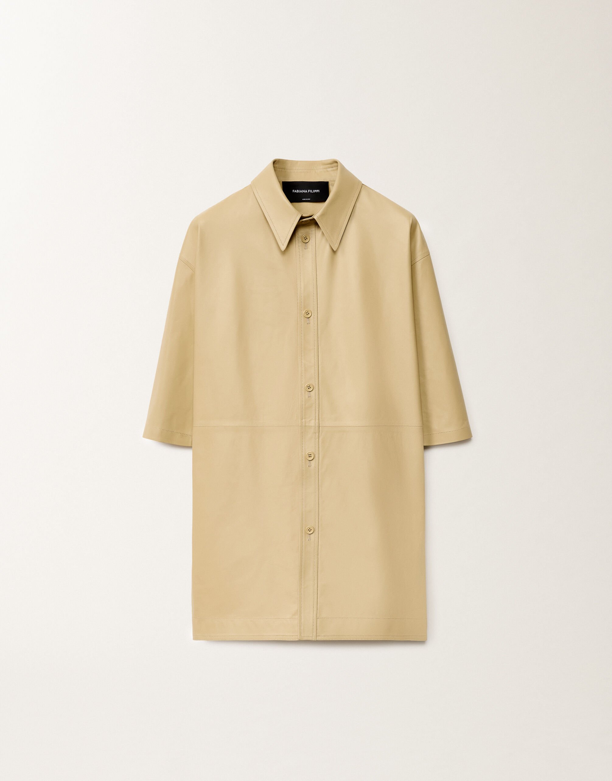 LAMBSKIN SHORT SLEEVE OVERSIZED SHIRT