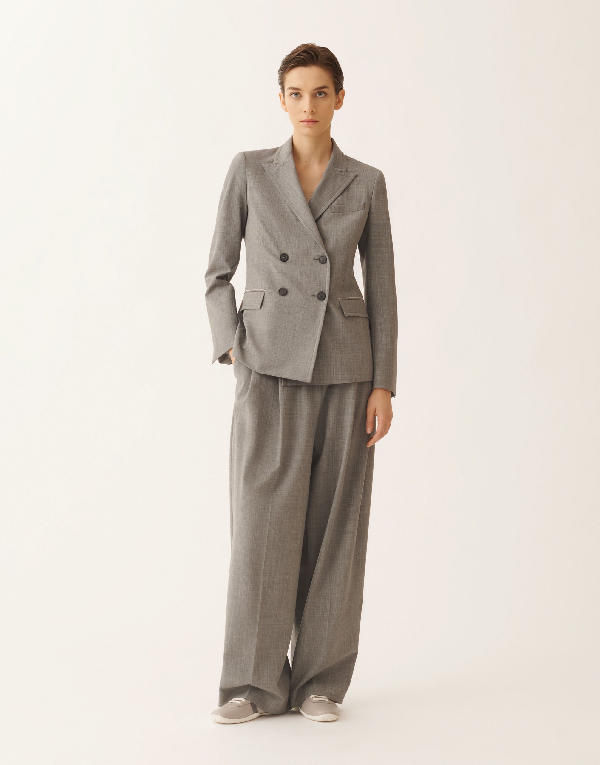 Fabiana Filippi Double-breasted jacket in fresh bi-stretch wool, rock mélange Gray GCD266F214L7630000