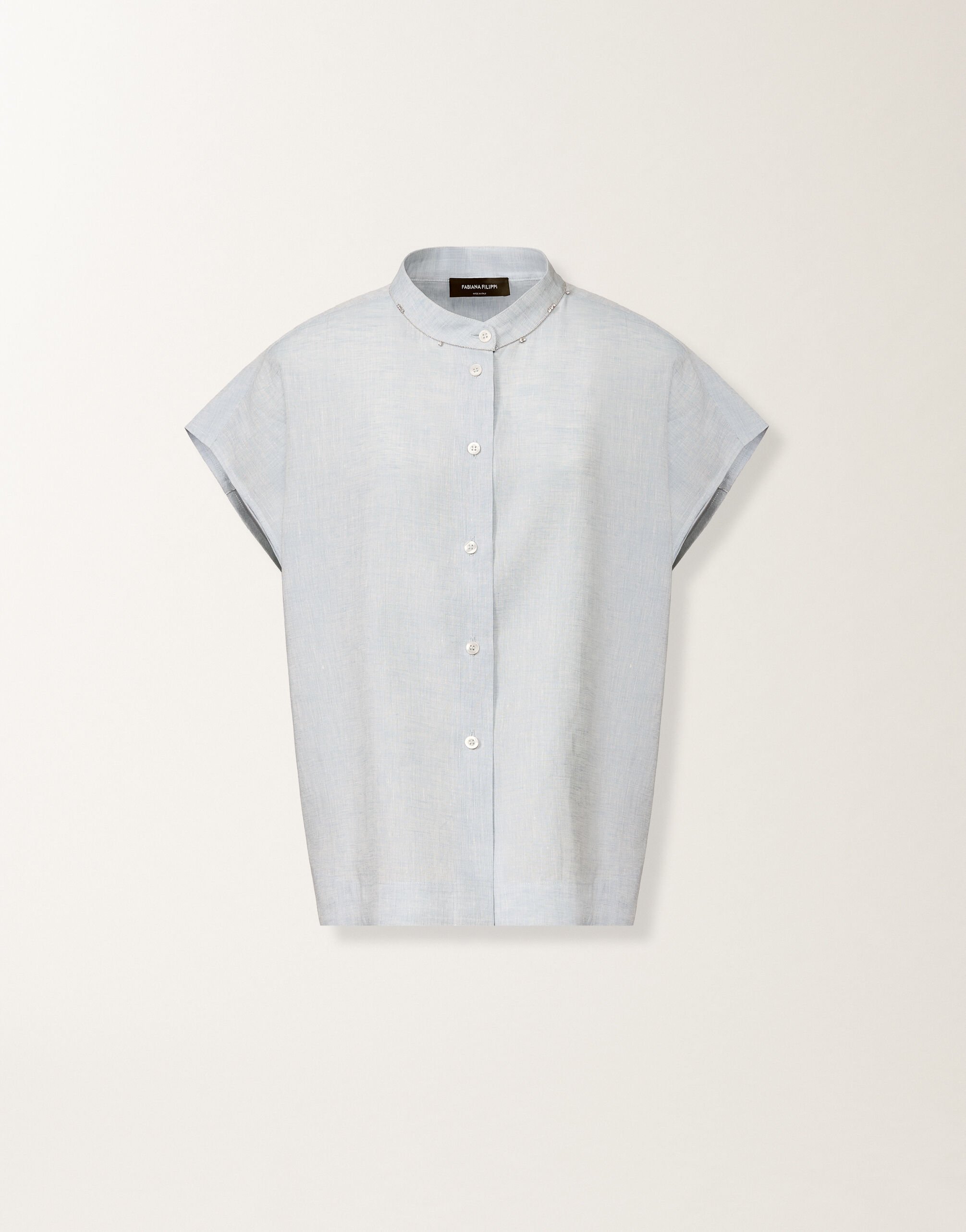 Camicia senza maniche in tela di lino, azzurro cielo Fabiana Filippi Camicia senza maniche in tela di lino, azzurro cielo AZZURRO CIELO CAD276F762M1630000