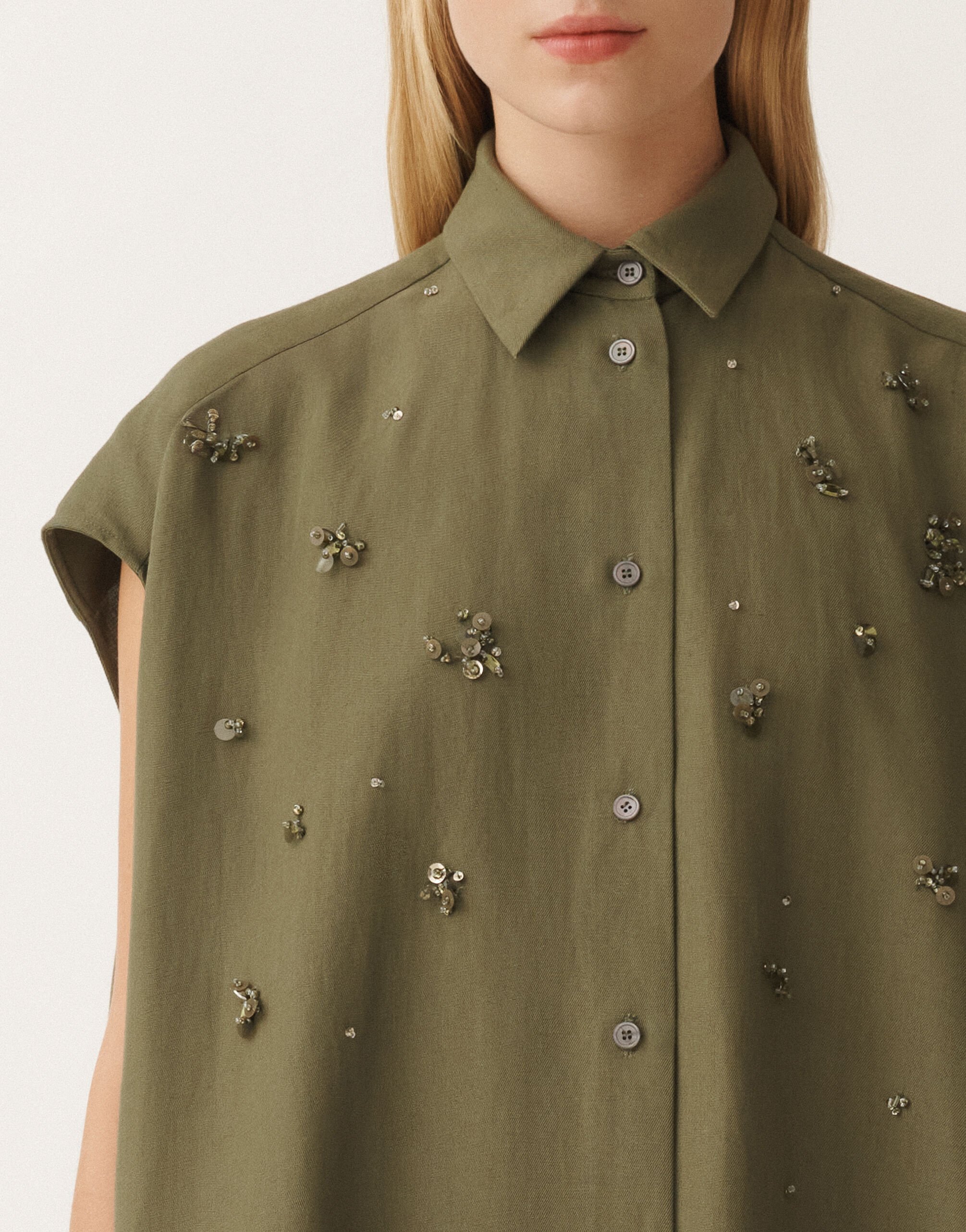 Linen and viscose shirt dress, grass for Women | Fabiana