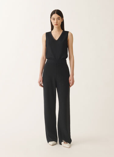 Fabiana Filippi Cotton and linen trousers with sequins, midnight blue BLUE PAD265F351D2730000