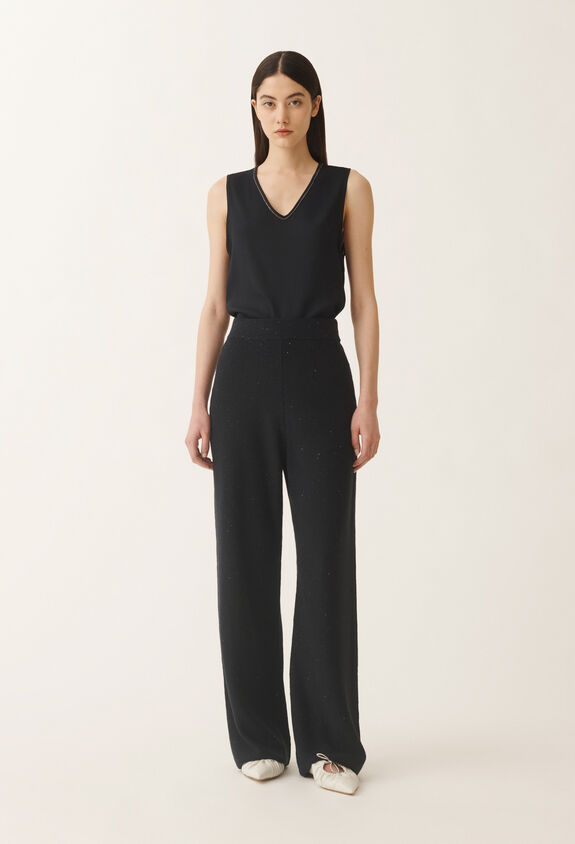 Fabiana Filippi Cotton and linen trousers with sequins, midnight blue BLUE PAD265F351D2730000