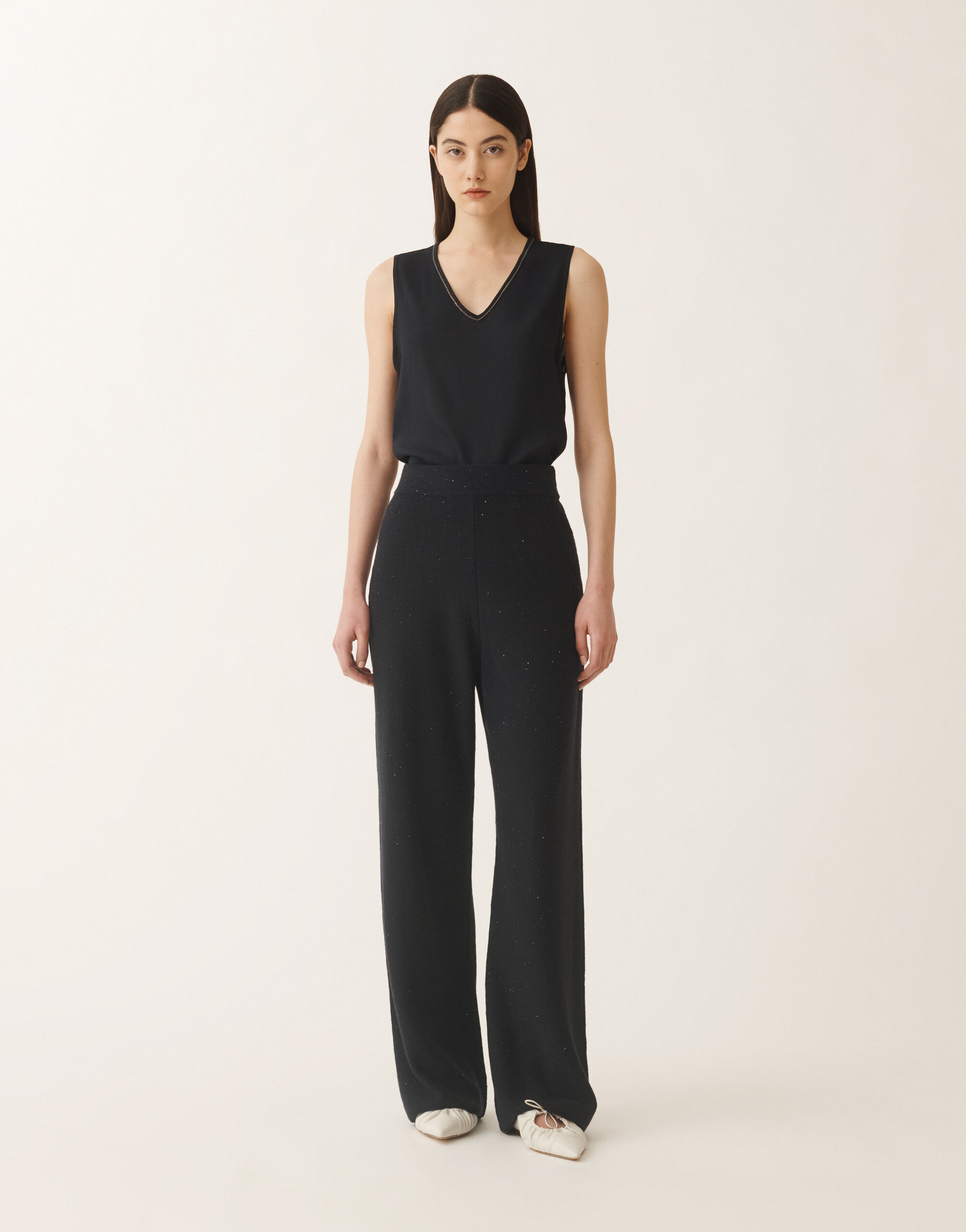 Fabiana Filippi Cotton and linen trousers with sequins, midnight blue BLUE PAD265F351D2730000