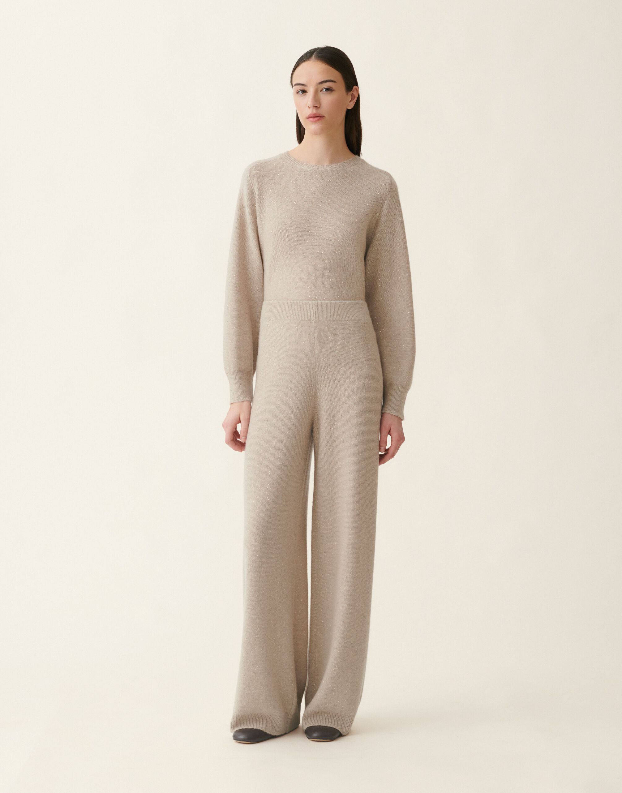 Pantalon en laine et soie avec paillettes, cachà Fabiana Filippi Pantalon en laine et soie avec paillettes, cachà Cachà PAD216F391D2960000