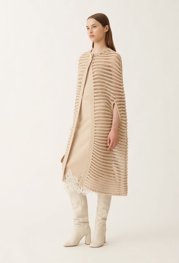 Fabiana Filippi Platinum skirt with macramé lace, rope BEIGE GND215F395L5190000