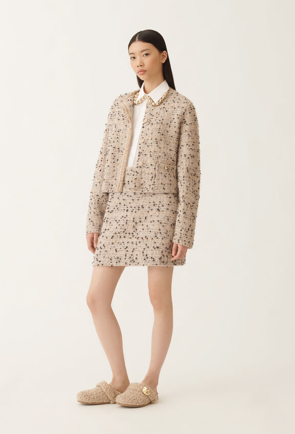 Fabiana Filippi Buttoned tweed mini skirt, maple and black BEIGE GND215F404L5450000