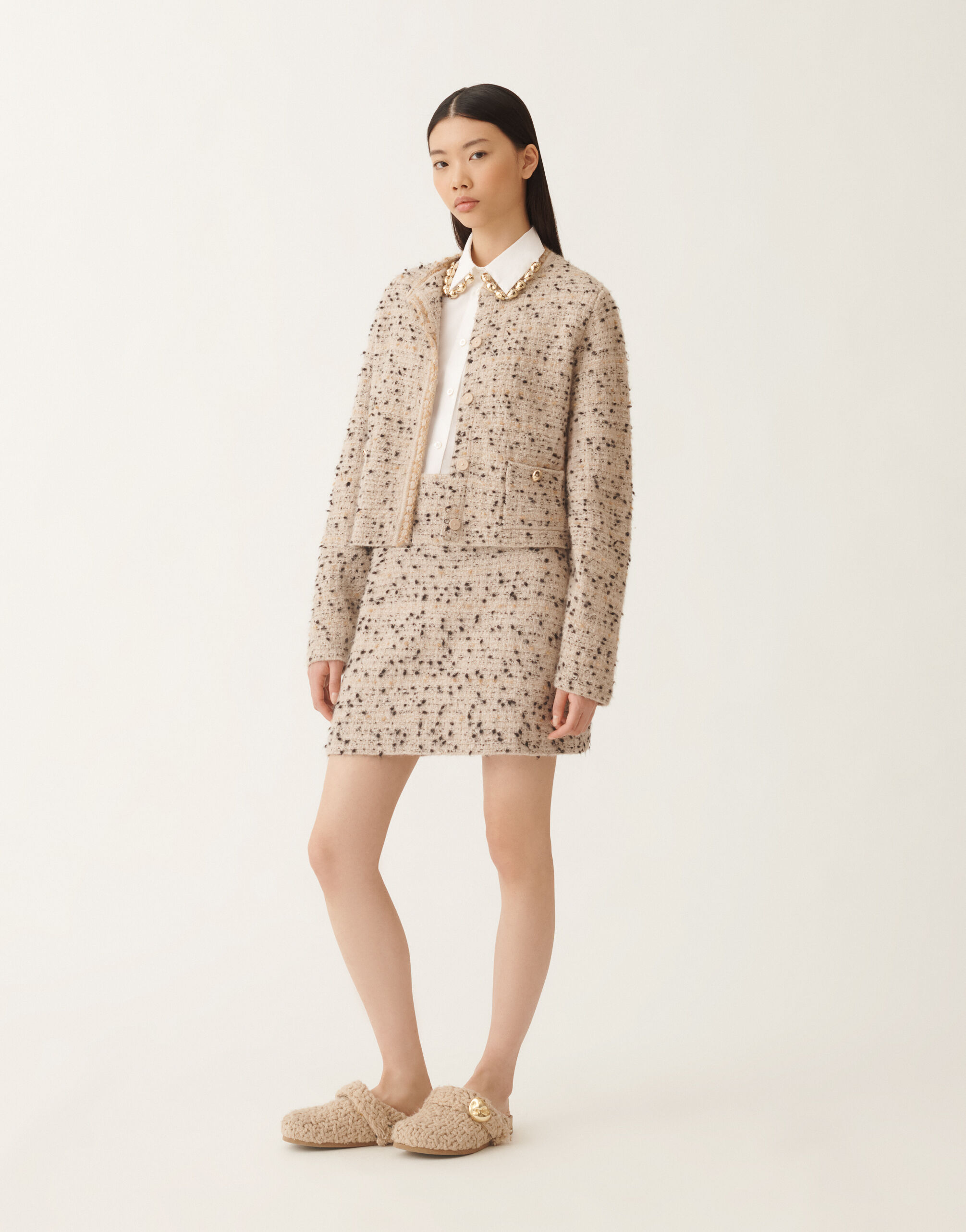 Fabiana Filippi Minifalda de tweed botonado, arce y negro BEIGE GND215F404L5450000