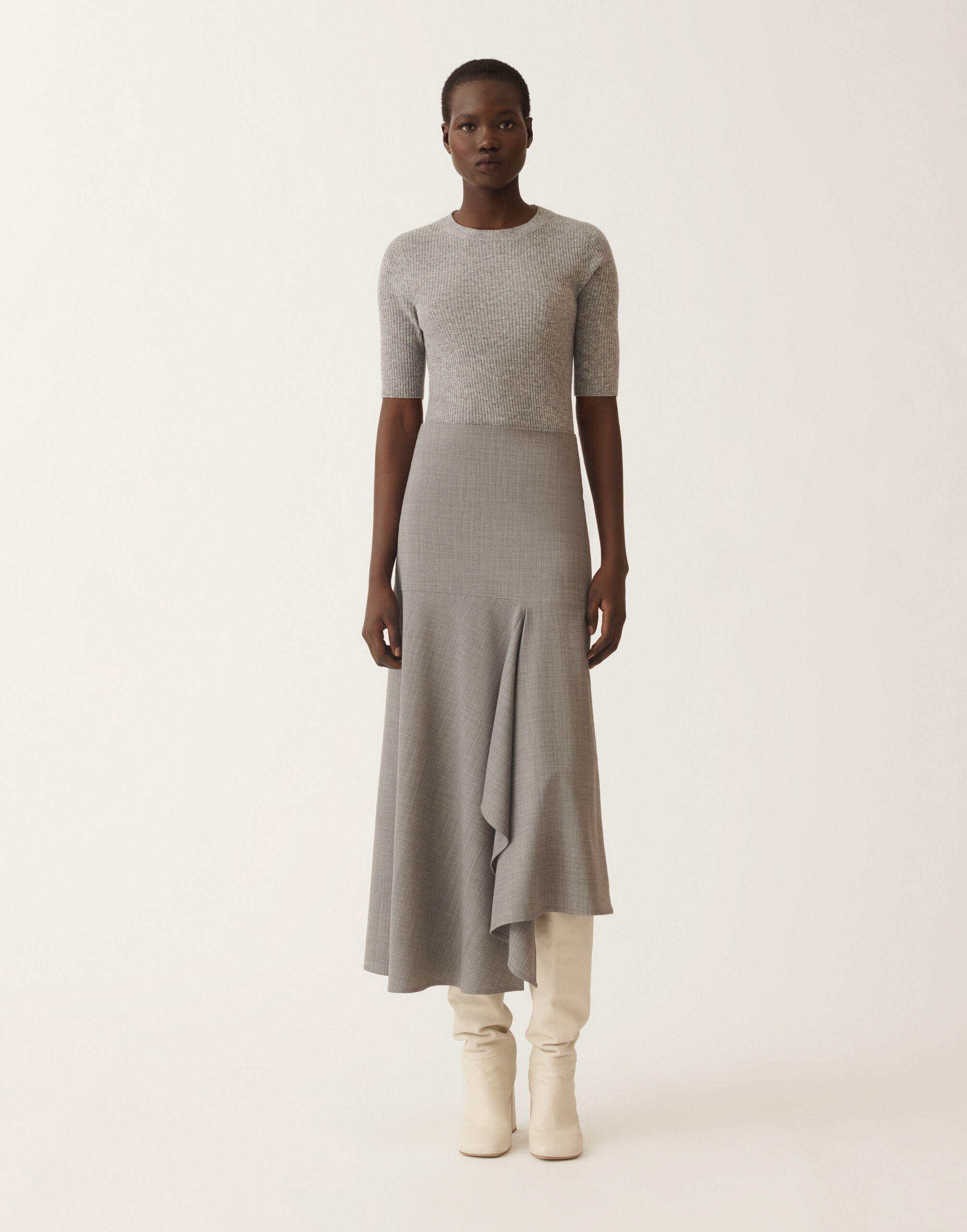 Fabiana Filippi Cool wool asymmetrical skirt, melange rock GREY GND215F414D6200000