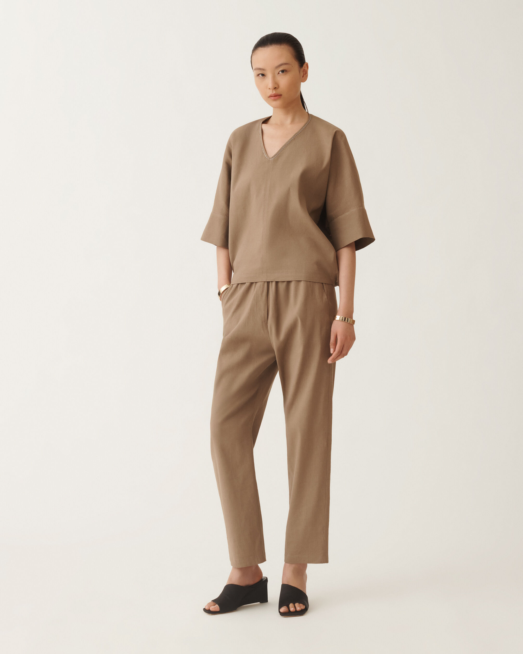 Fabiana Filippi Hose aus Stretch-Leinen-Viskose, taupe TAUPE PADC02F410H5490000