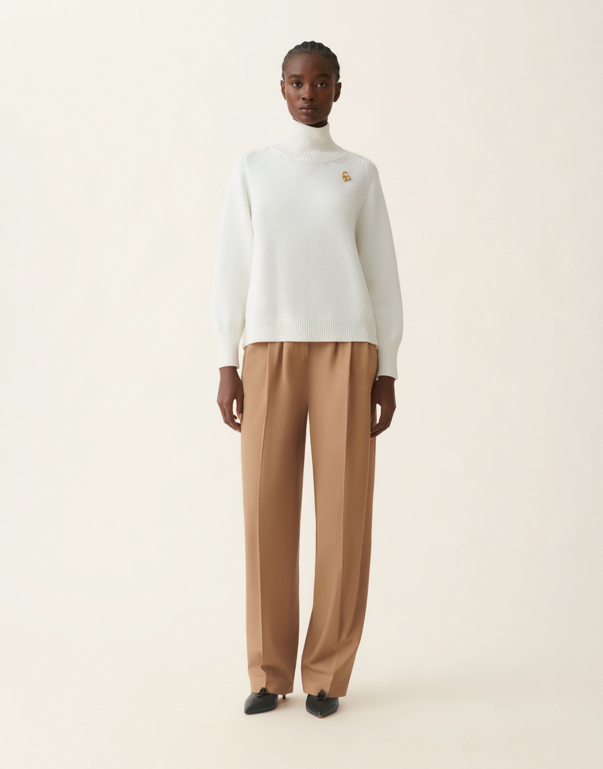 Cropped-Rollkragenpullover aus Merinowolle, raffia Fabiana Filippi Cropped-Rollkragenpullover aus Merinowolle, raffia Raffia MAD216F065D4620000