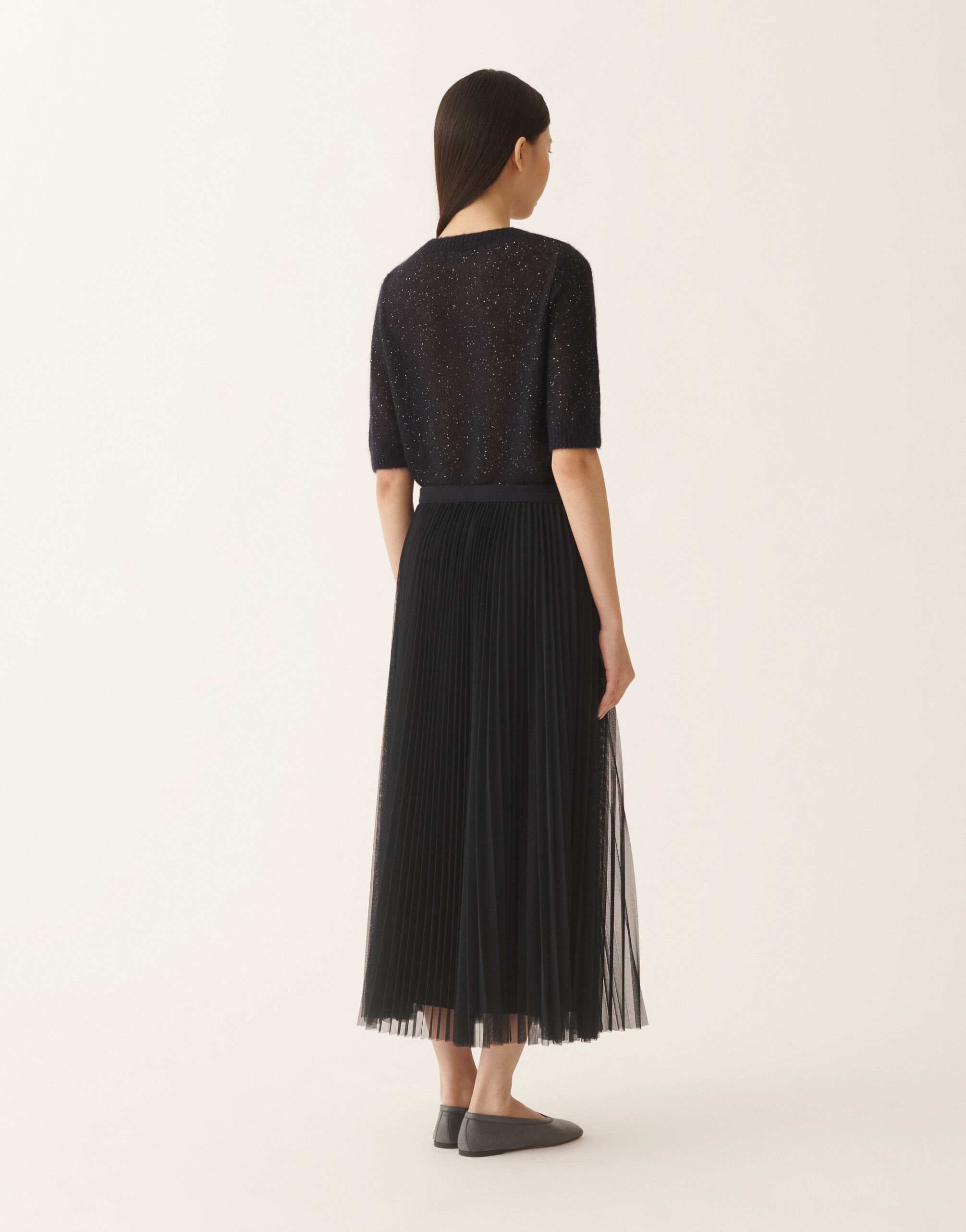 Wide pleated tulle skirt, midnight blue for Women | Fabiana Filippi®