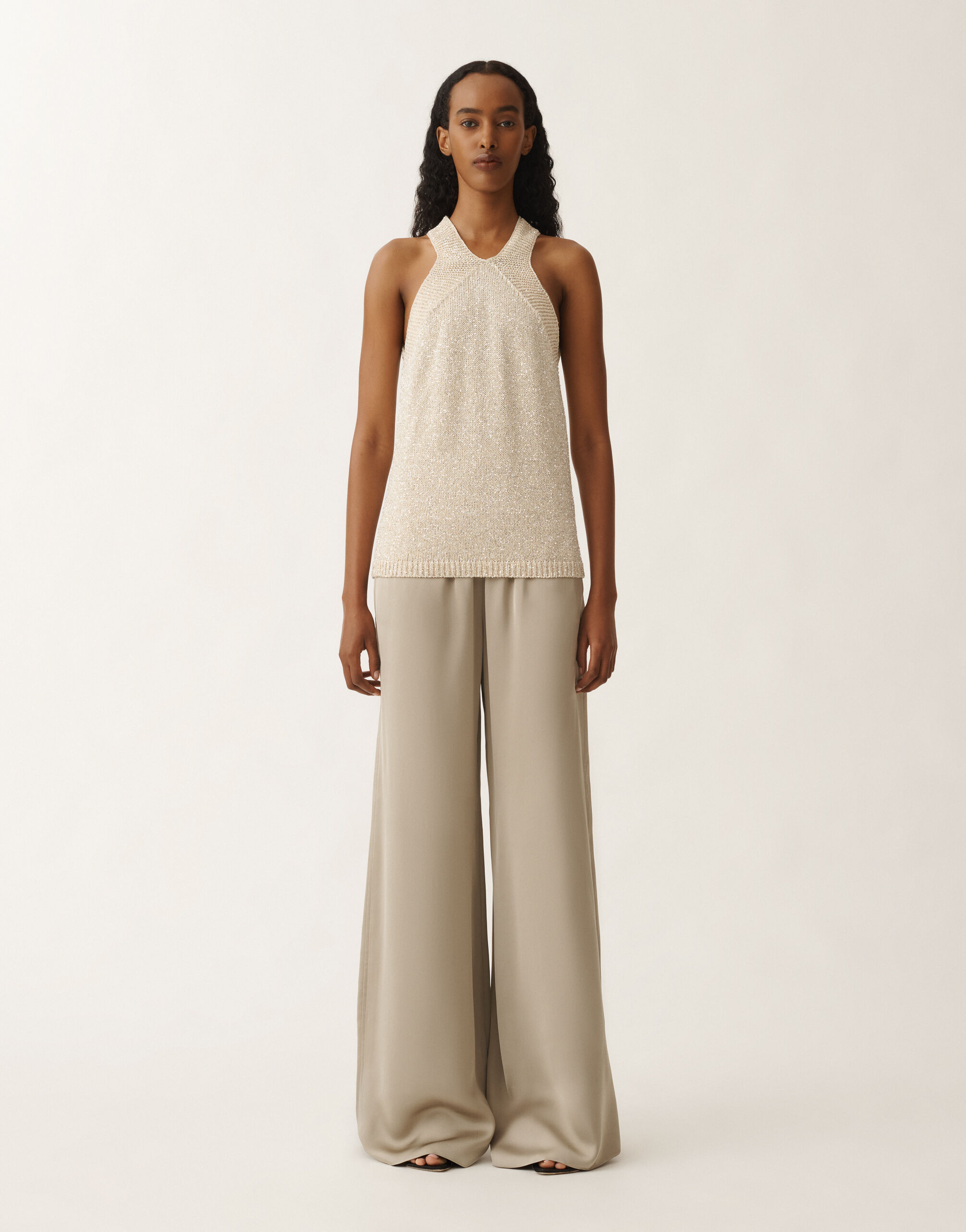 Fabiana Filippi Cotton knitted vest top with sequins, vanilla VANILLA MAD275F552L3310000