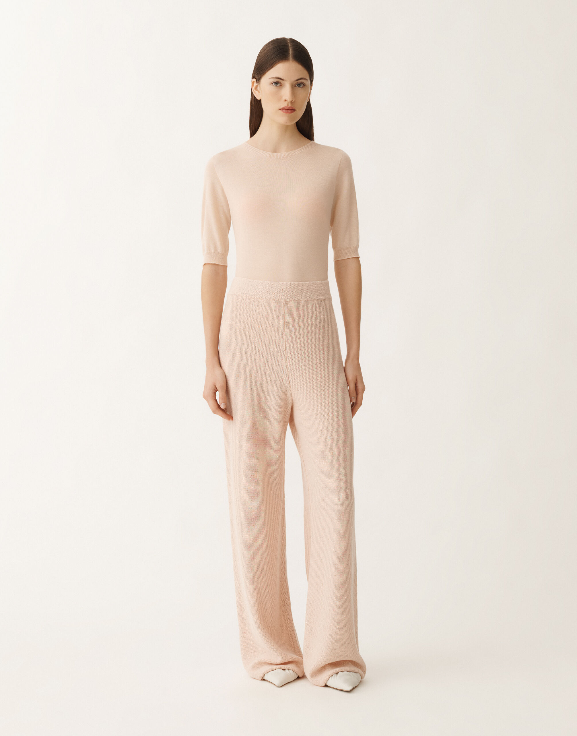 Fabiana Filippi Pantalone in cotone e lino con paillettes, cipria ROSA PAD265F351D2730000