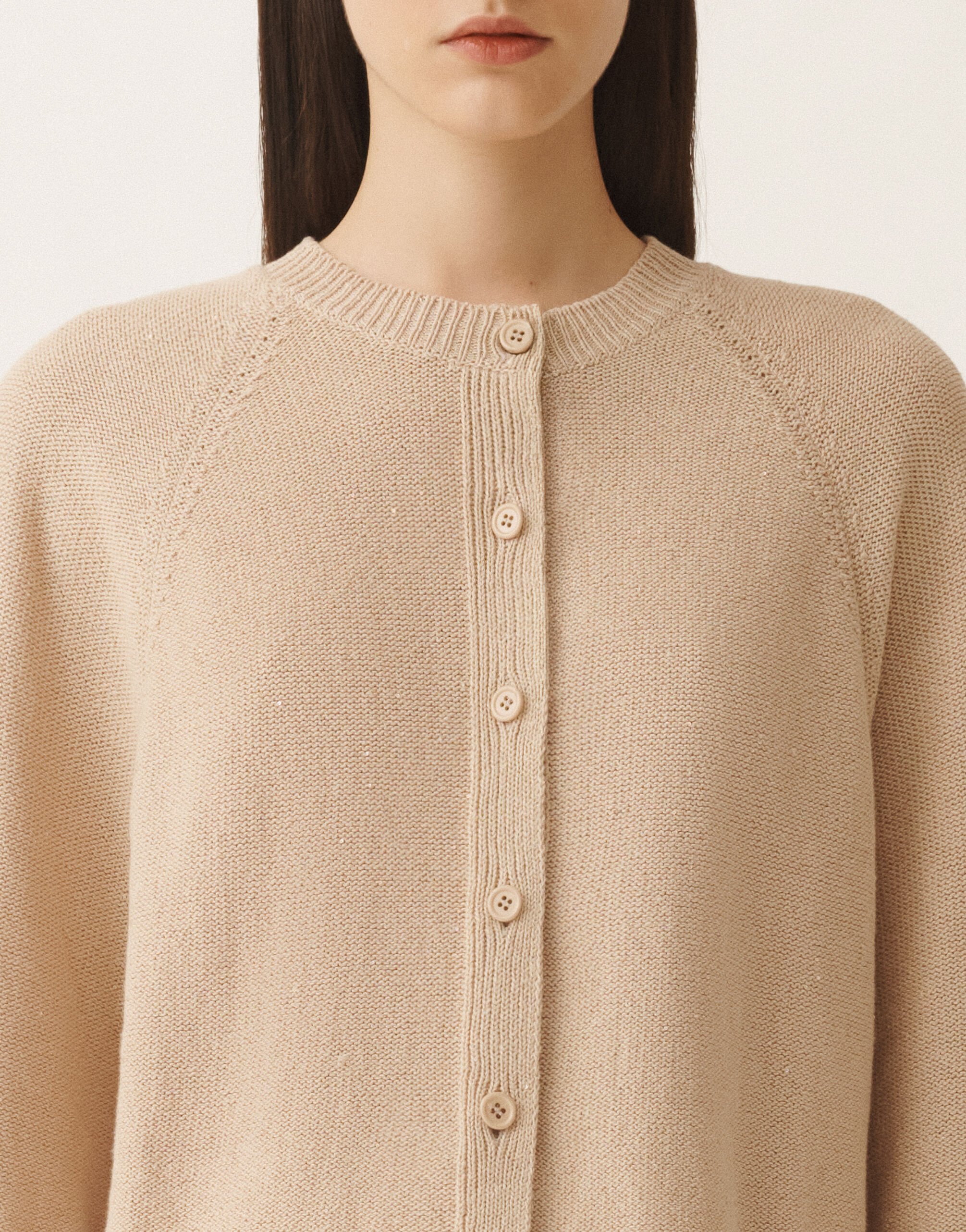 Fabiana Filippi Cotton and linen cape cardigan with sequins, sand SAND MAD275F528D2730000