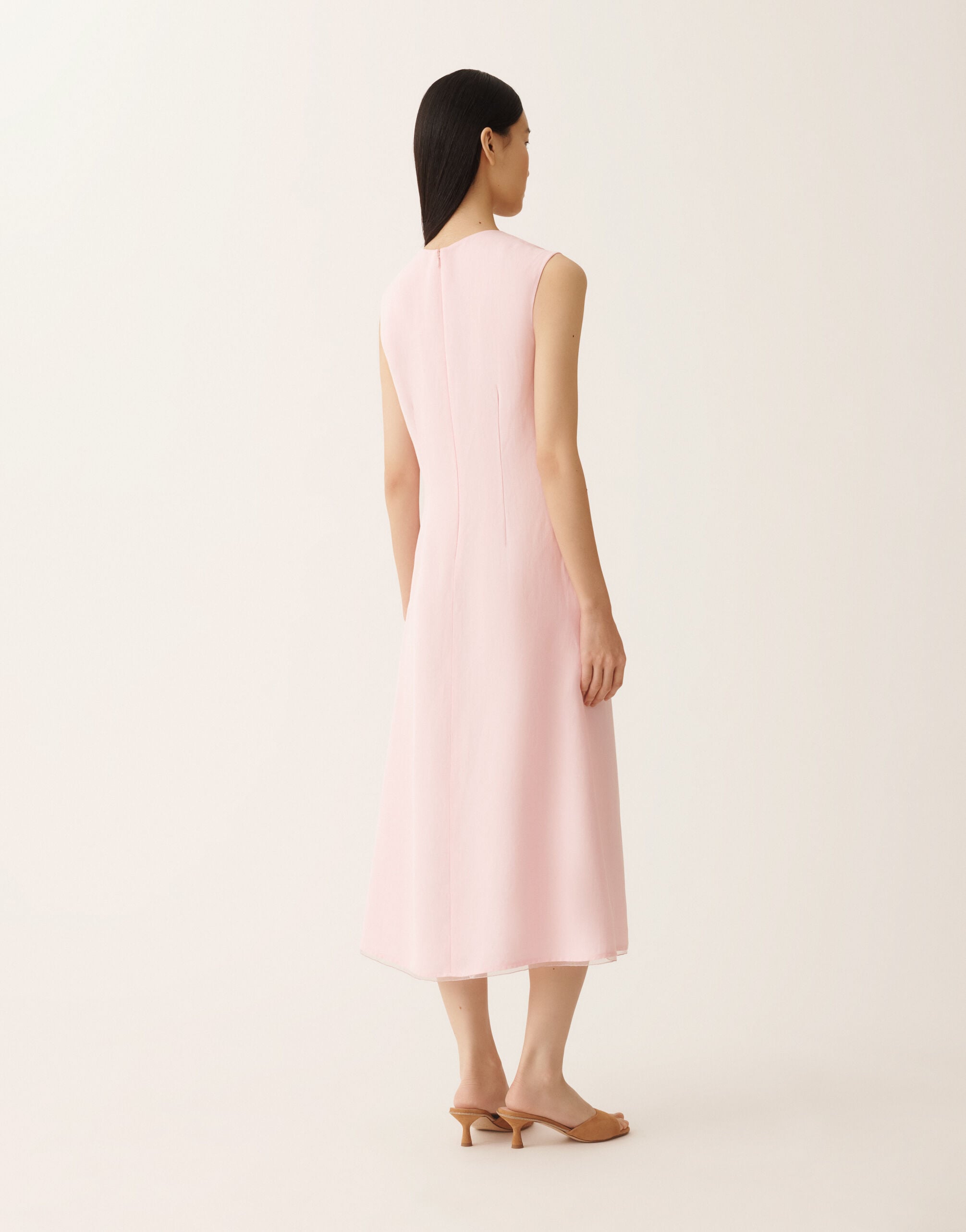 Fluid dress in linen and viscose, petal pink for Women | Fabiana