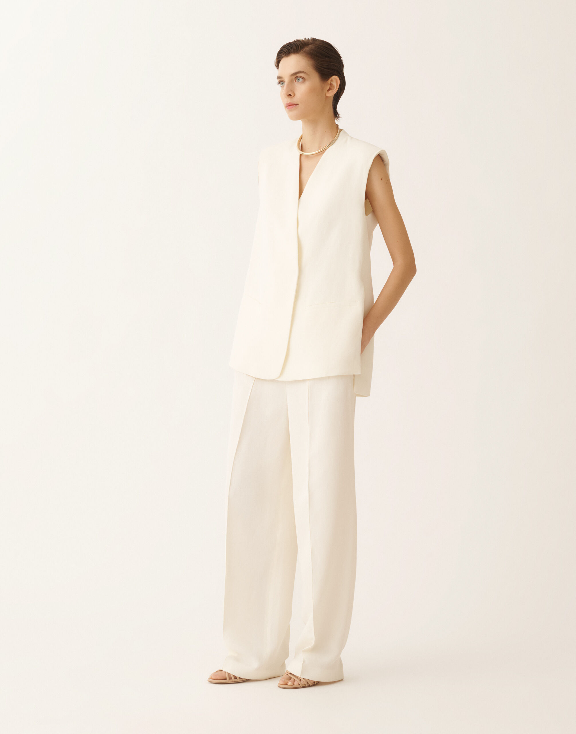 Fluid linen and viscose vest, butter for Women | Fabiana Filippi®