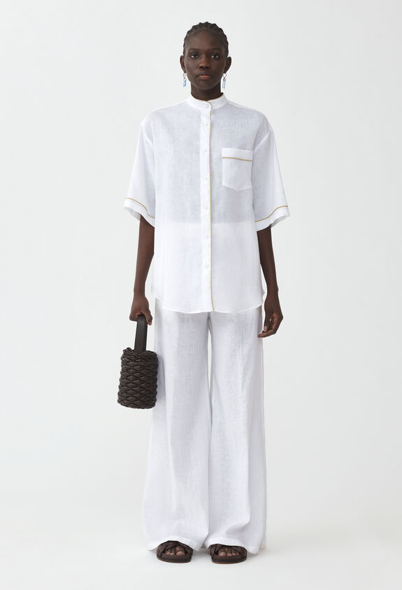 Fabiana Filippi LINEN SHORT SLEEVE SHIRT WITH CONTRAST PIPING OPTICAL WHITE CAD274F615H4970000