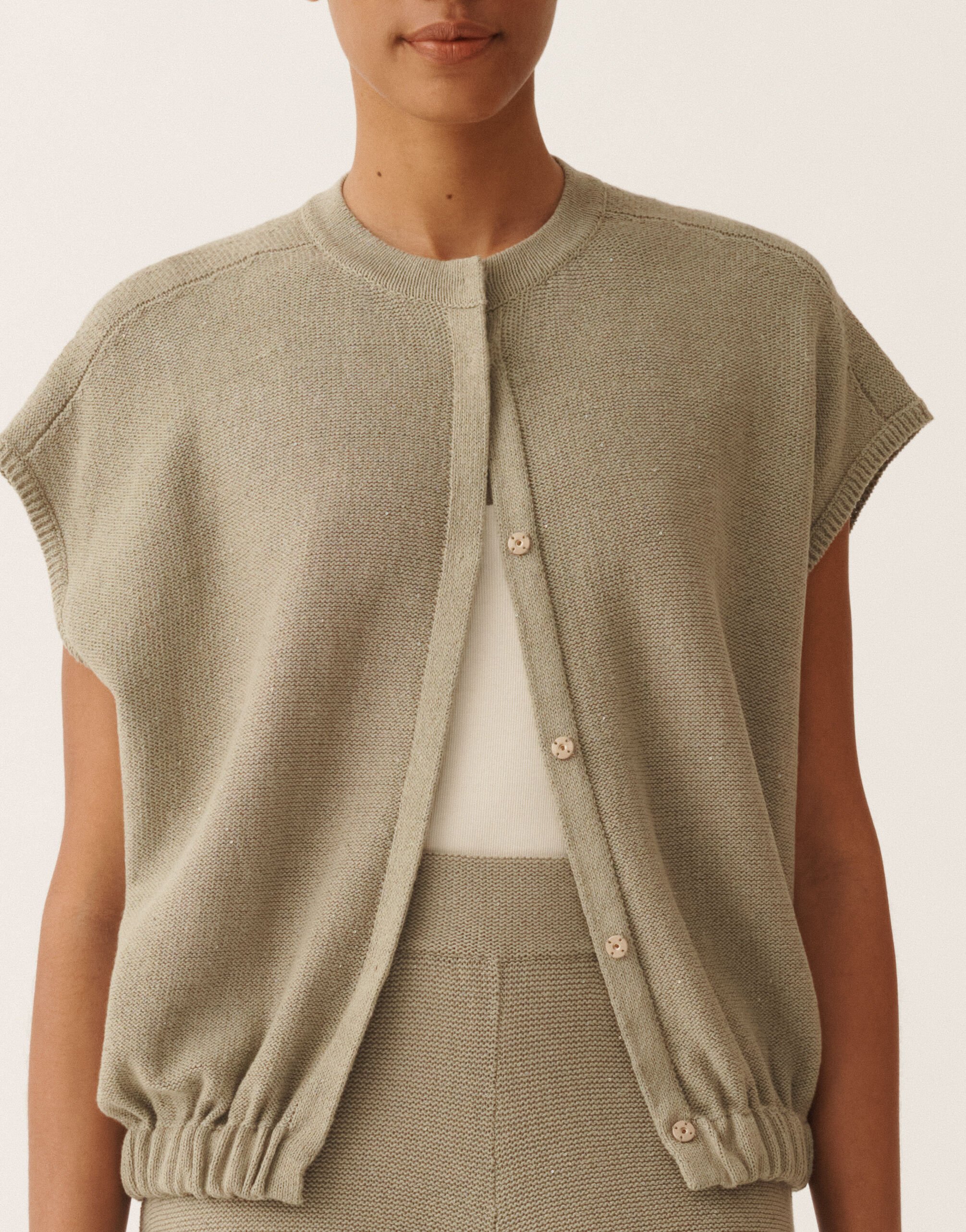 Fabiana Filippi Cotton and linen sweater with sequins, khaki KHAKI MAD276F553D2730000