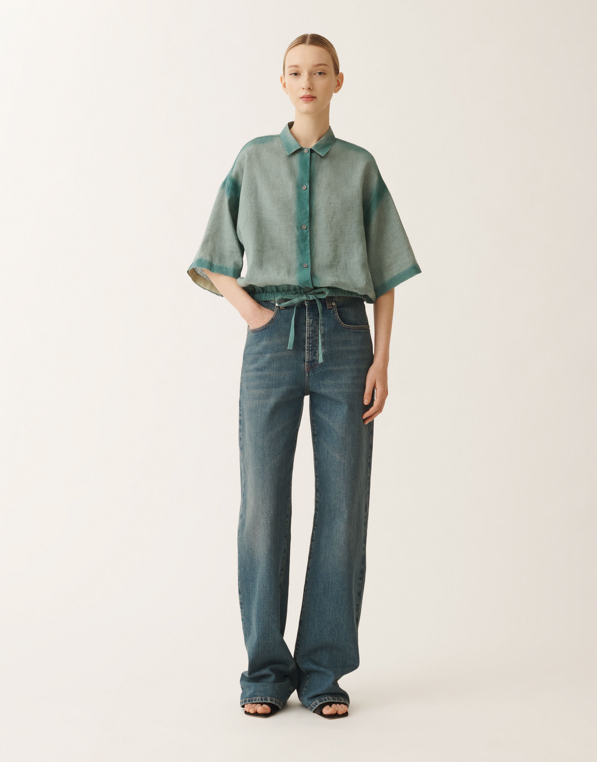 Fabiana Filippi Chemise en toile de lin avec dégradé, bleu pétrole TURQUOISE GCD275F592L3780000