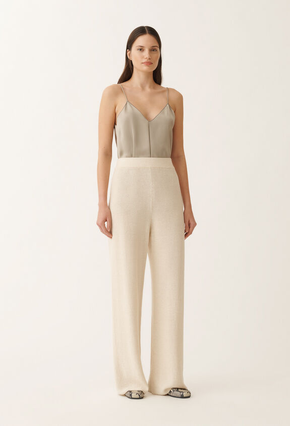 Fabiana Filippi Cotton and linen trousers with sequins, vanilla VANILLA PAD265F351D2730000