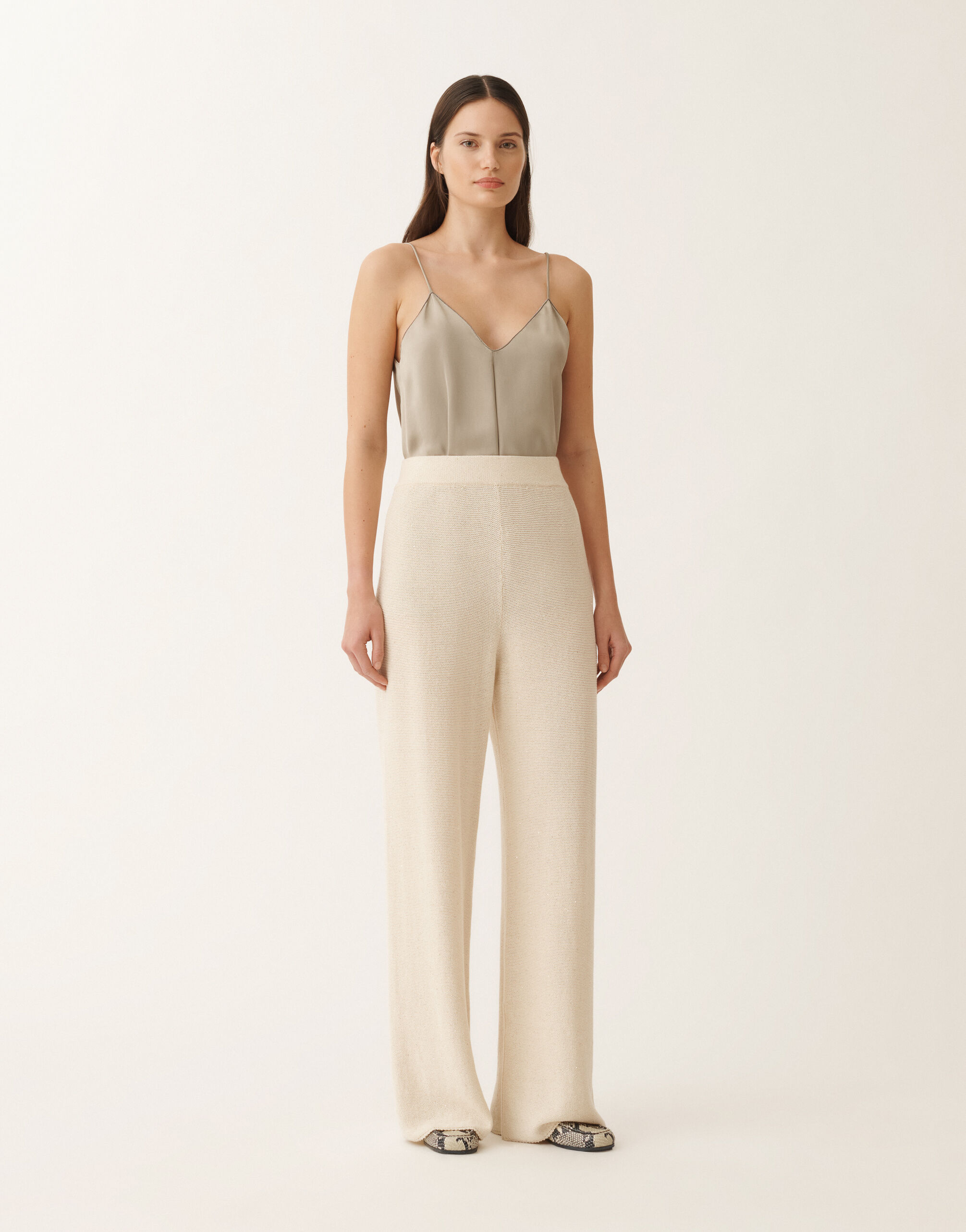 Fabiana Filippi Cotton and linen trousers with sequins, vanilla VANILLA PAD265F351D2730000