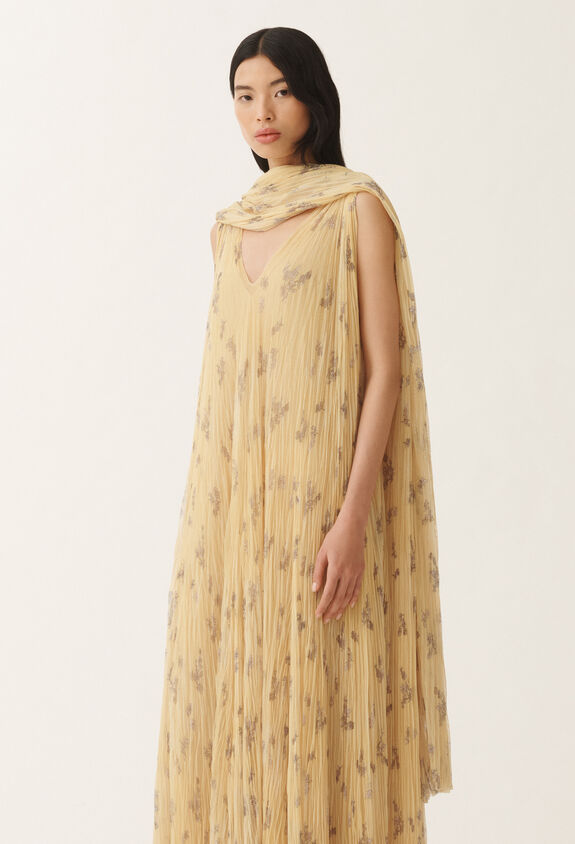 Fabiana Filippi Pleated tulle maxi scarf with painted botanical print, canary CANARY SAD275A023L3870000