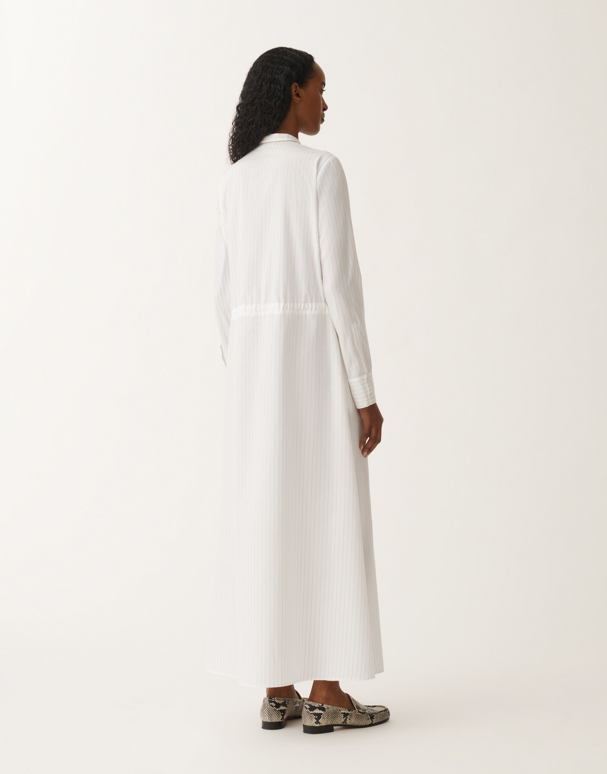Striped poplin shirt dress, optical white and aloe for Women